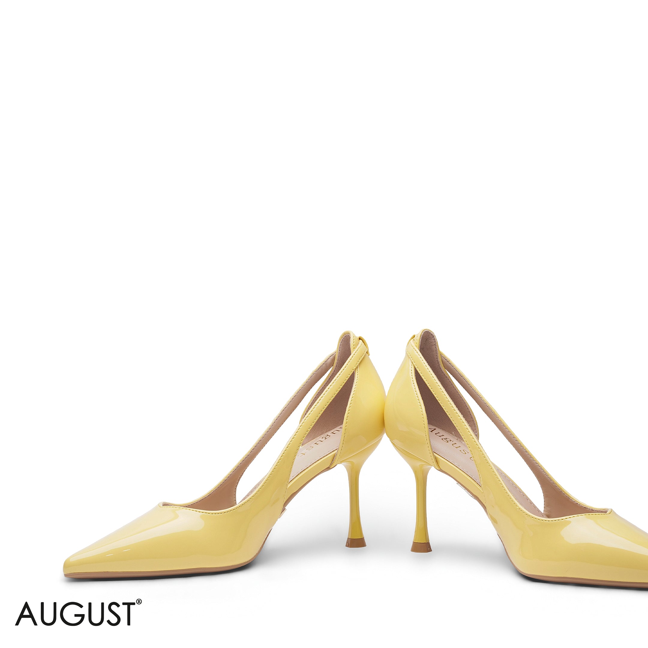 YELLOW GLOSSY PATENT LEATHER SIDE CUT-OUT HEELS
