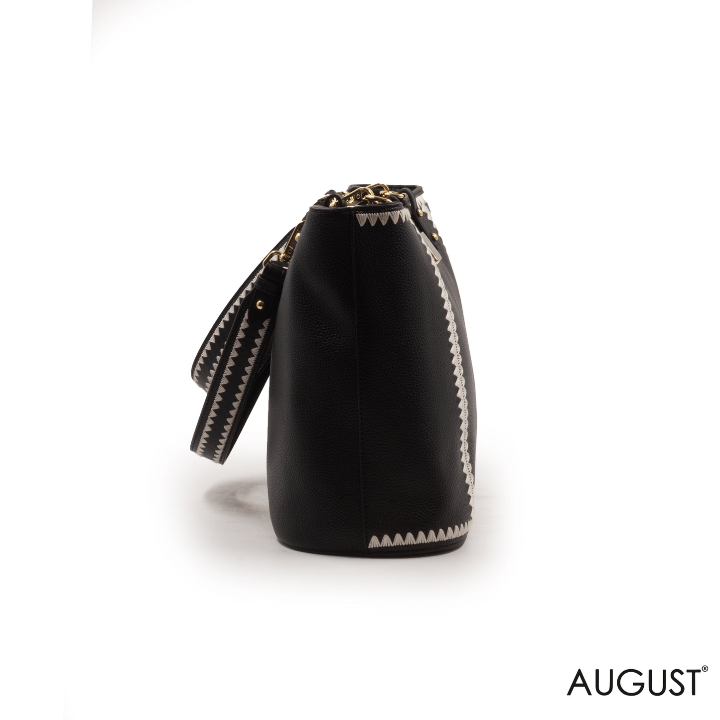 BLACK LEATHER TOTE BAG WITH SPECIAL DESIGN -LARGE