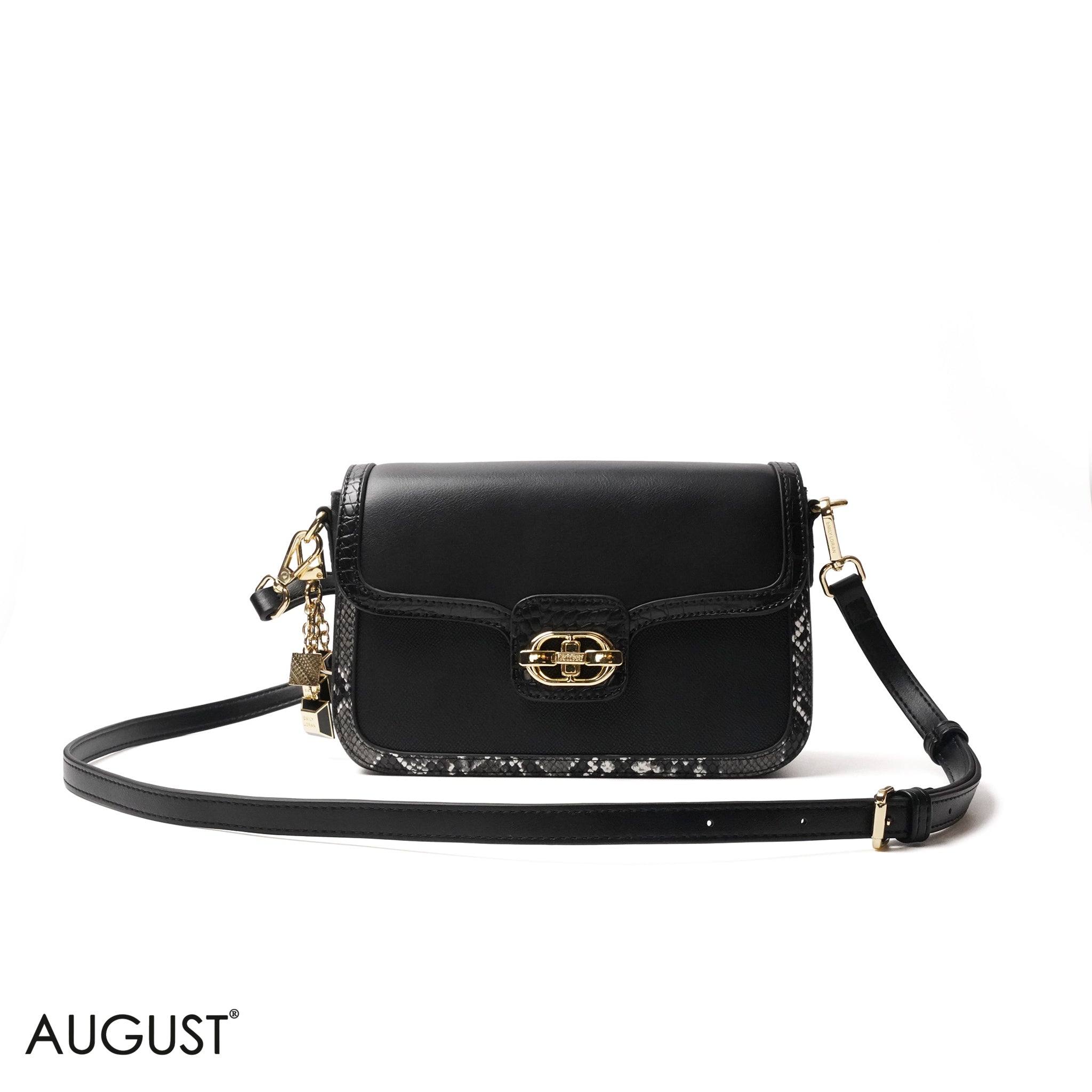 BLACK SMOOTH LEATHER CROSS BODY WITH FLAP - SMALL