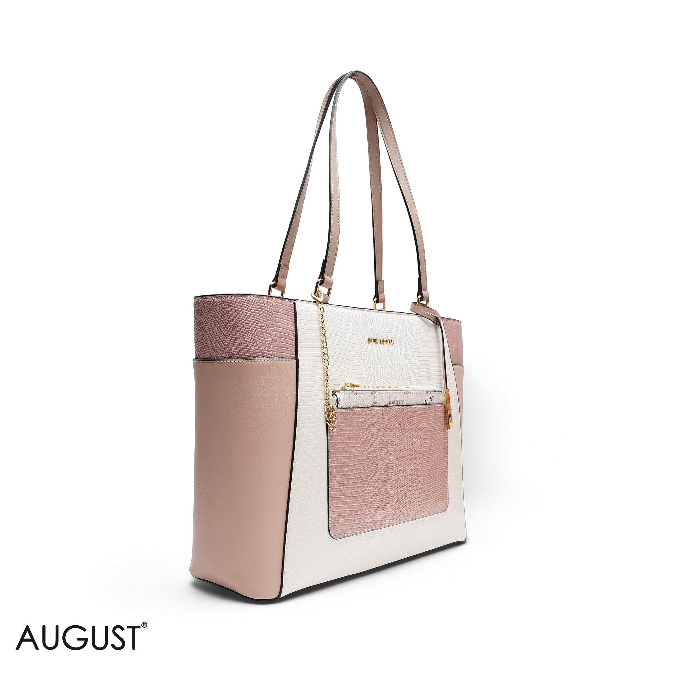 MIXED-TEXTURE PANELLED TOTE SET