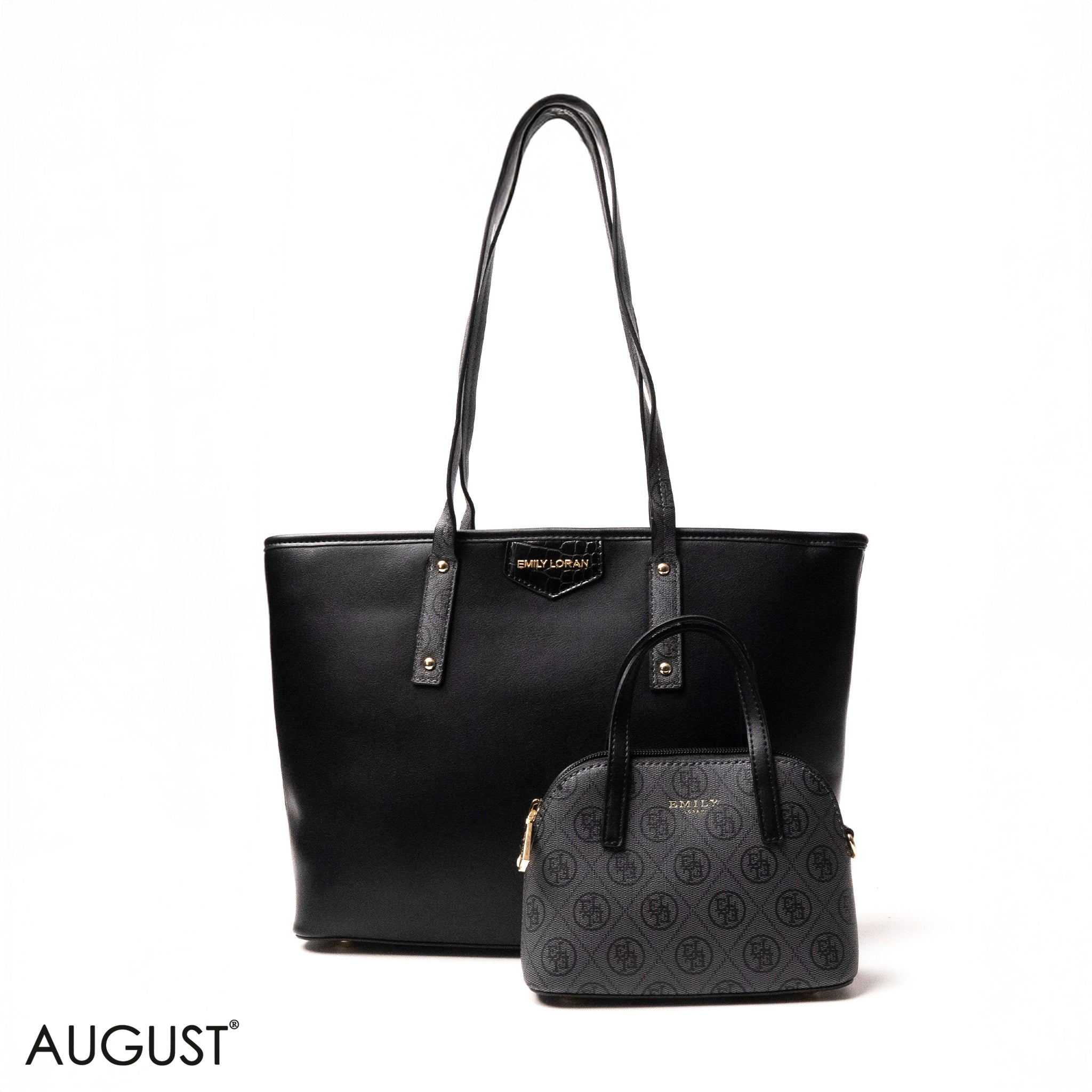 EMILY LOGO-PRINT LEATHER SHOULDERS BAG WITH A SMALL BAG - LARGE