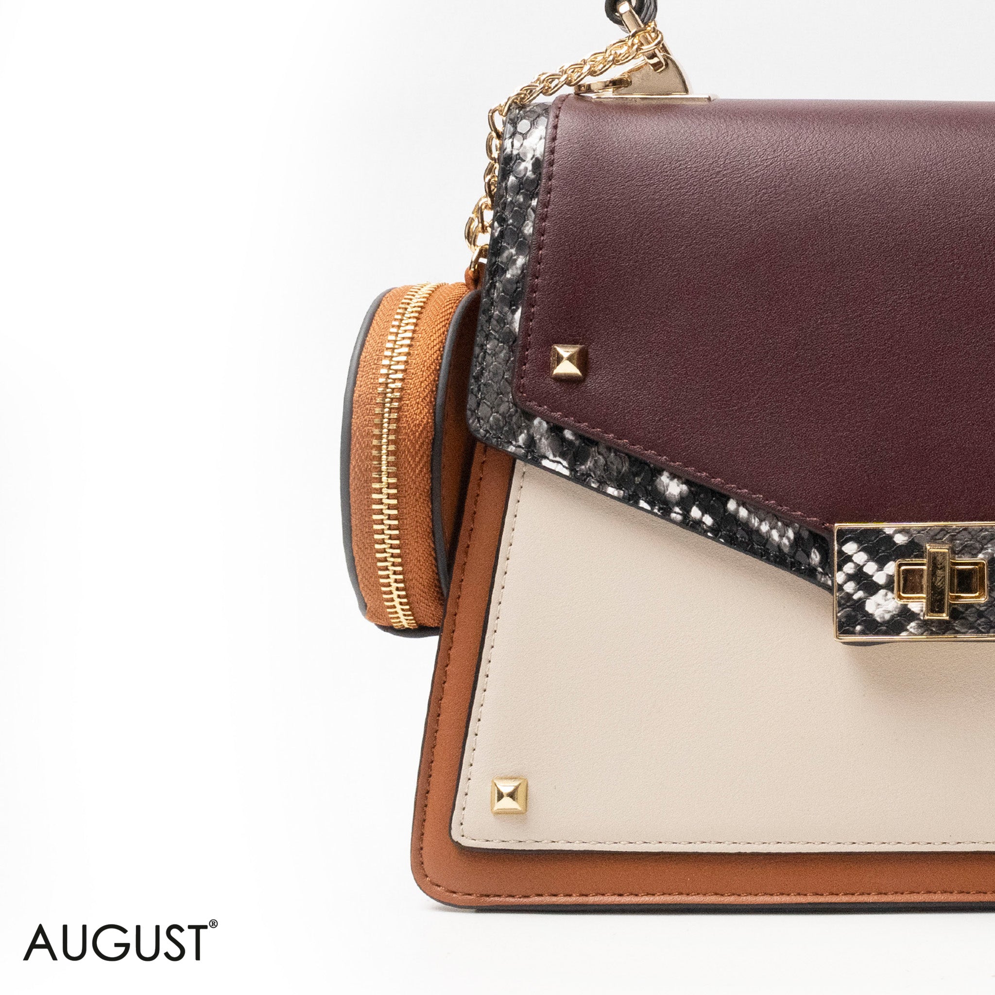 MIXED-COLOR LEATHER HANDBAG WITH FLAP - MED