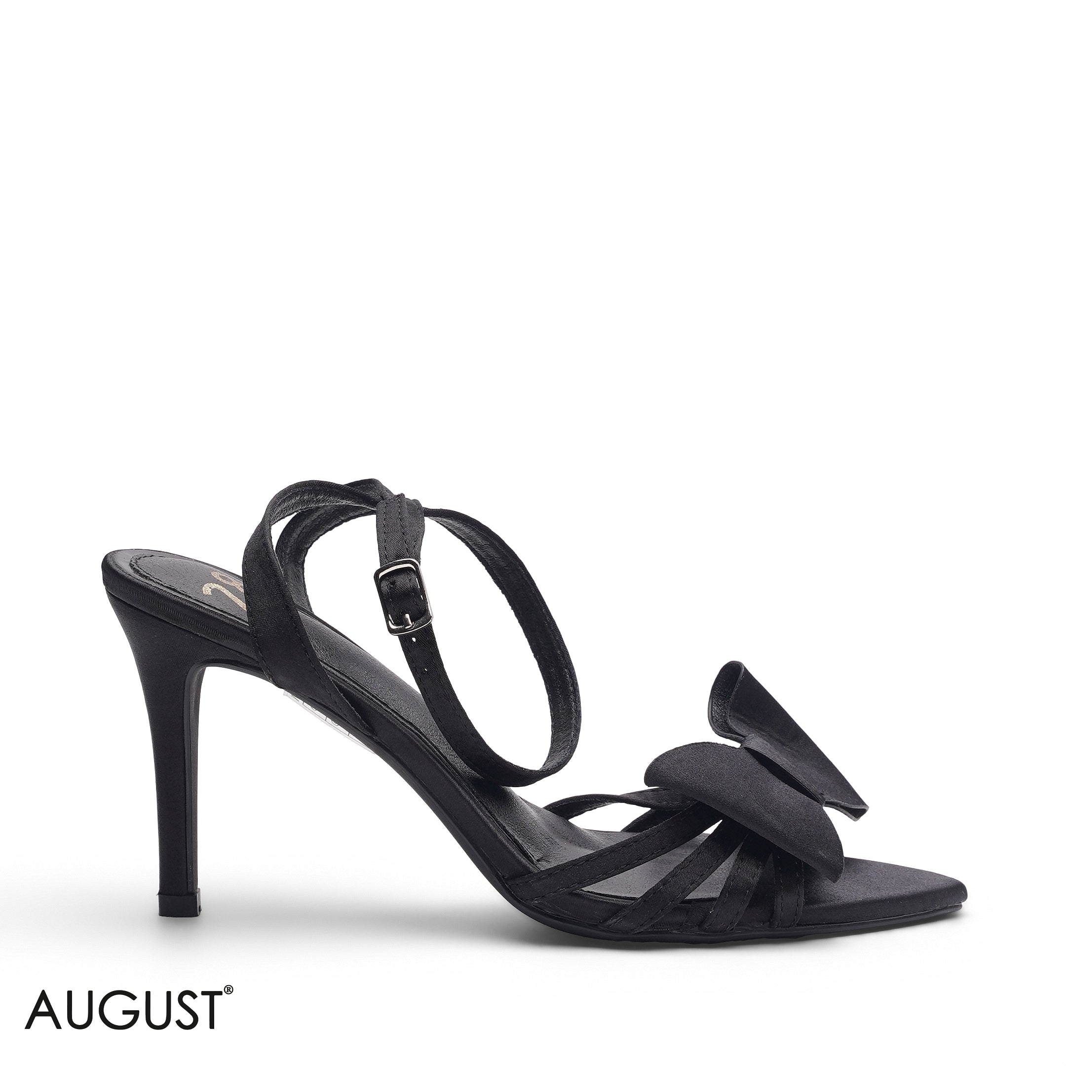 BLACK SATIN BOW ANKLE STRAP SANDAL