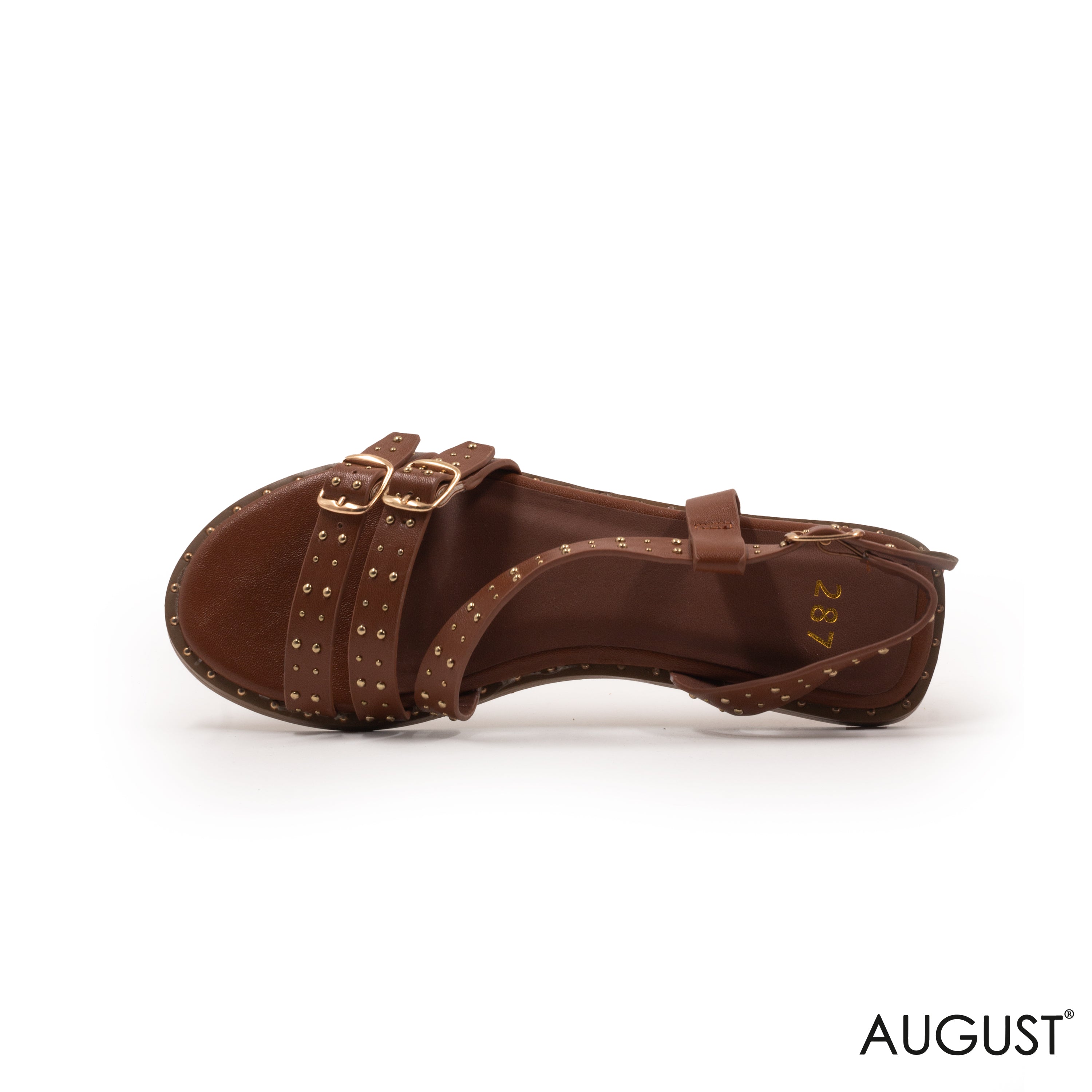 CAMEL STUDDED MULTI STRAP SANDALS