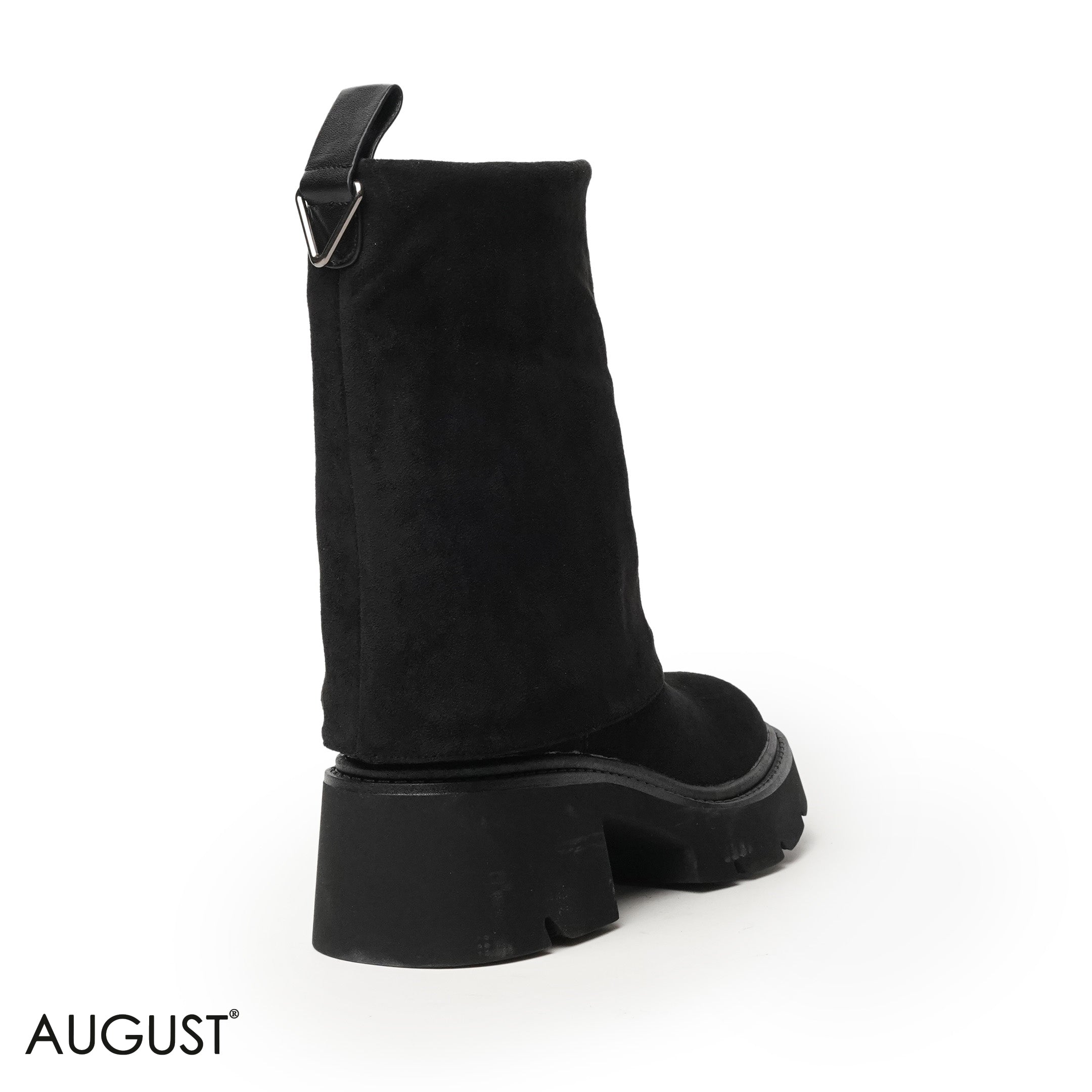 BLACK CHAMOIS LEATHER BOOTS WITH CHUNKY SOLE