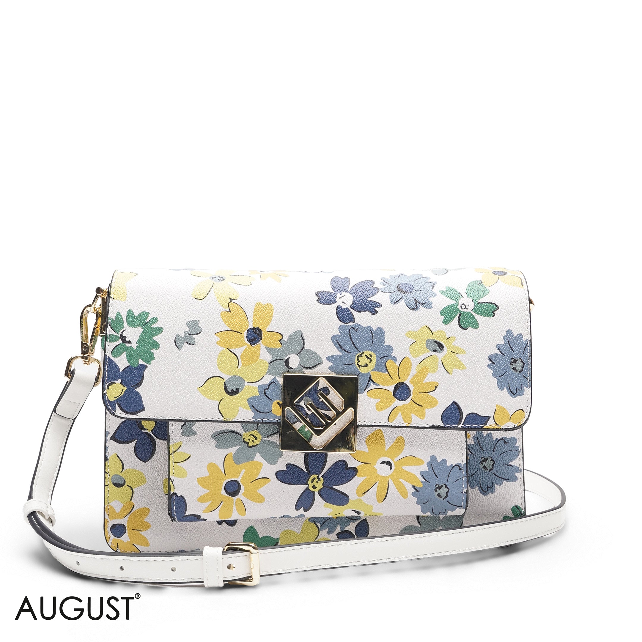 WHITE FLORAL BAG WITH HAND STRAP - MED