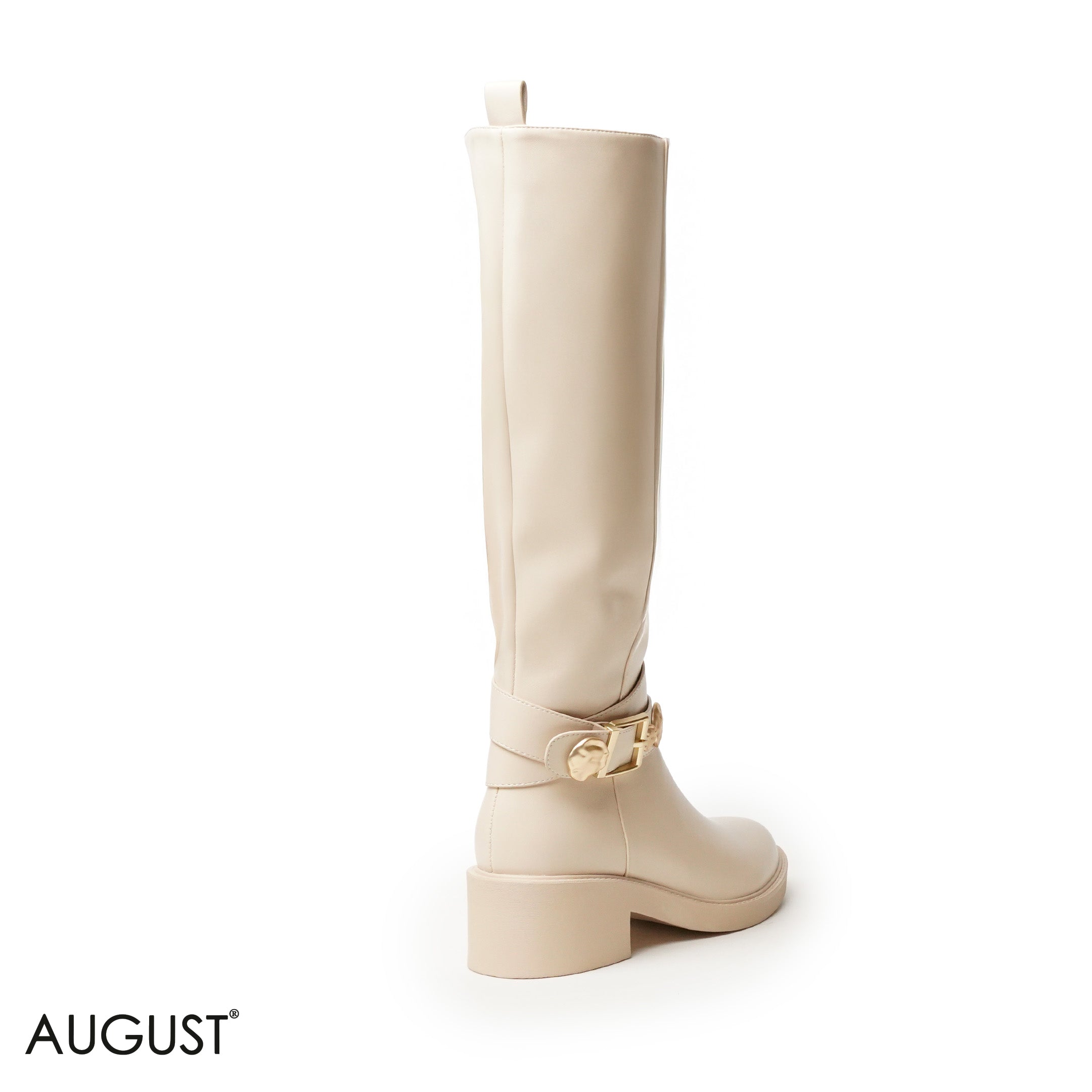 SMOOTH LEATHER LONG BOOTS WITH METAL ACCENTS