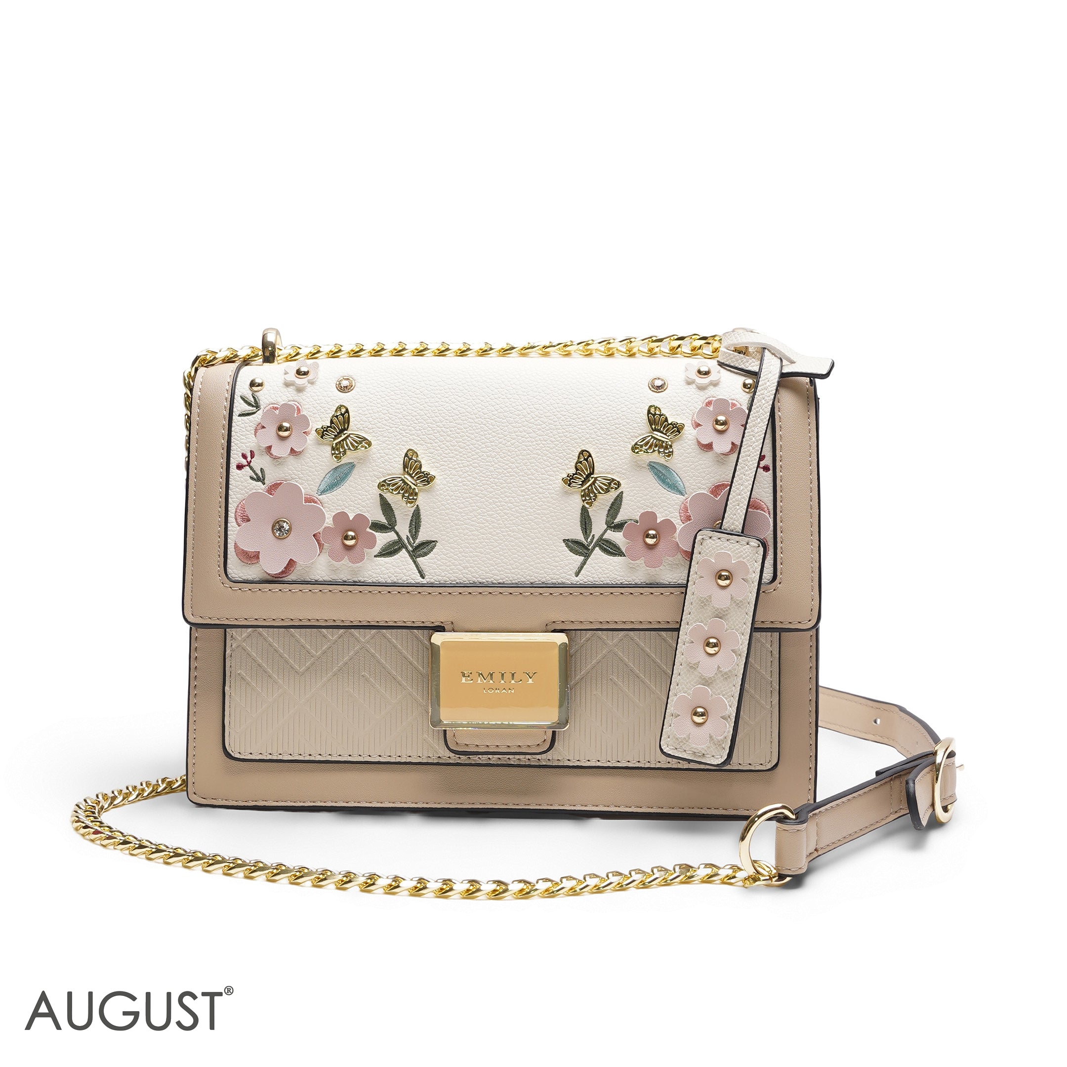 EMILY 3D FLORAL APPLIQUÉ CROSSBODY BAG - WHITE & BEIGE