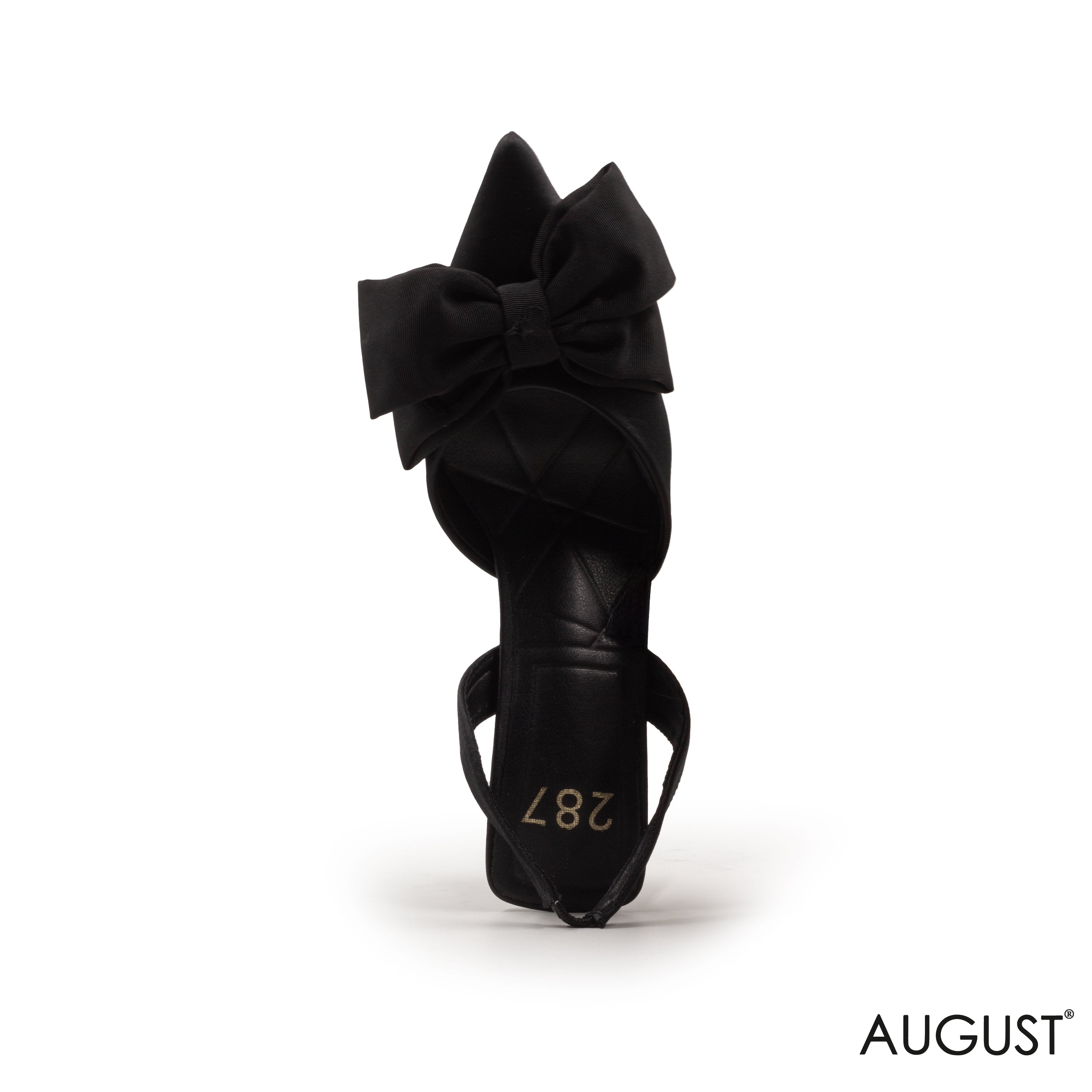 BLACK SATIN MED-HEEL SHOES WITH BOW