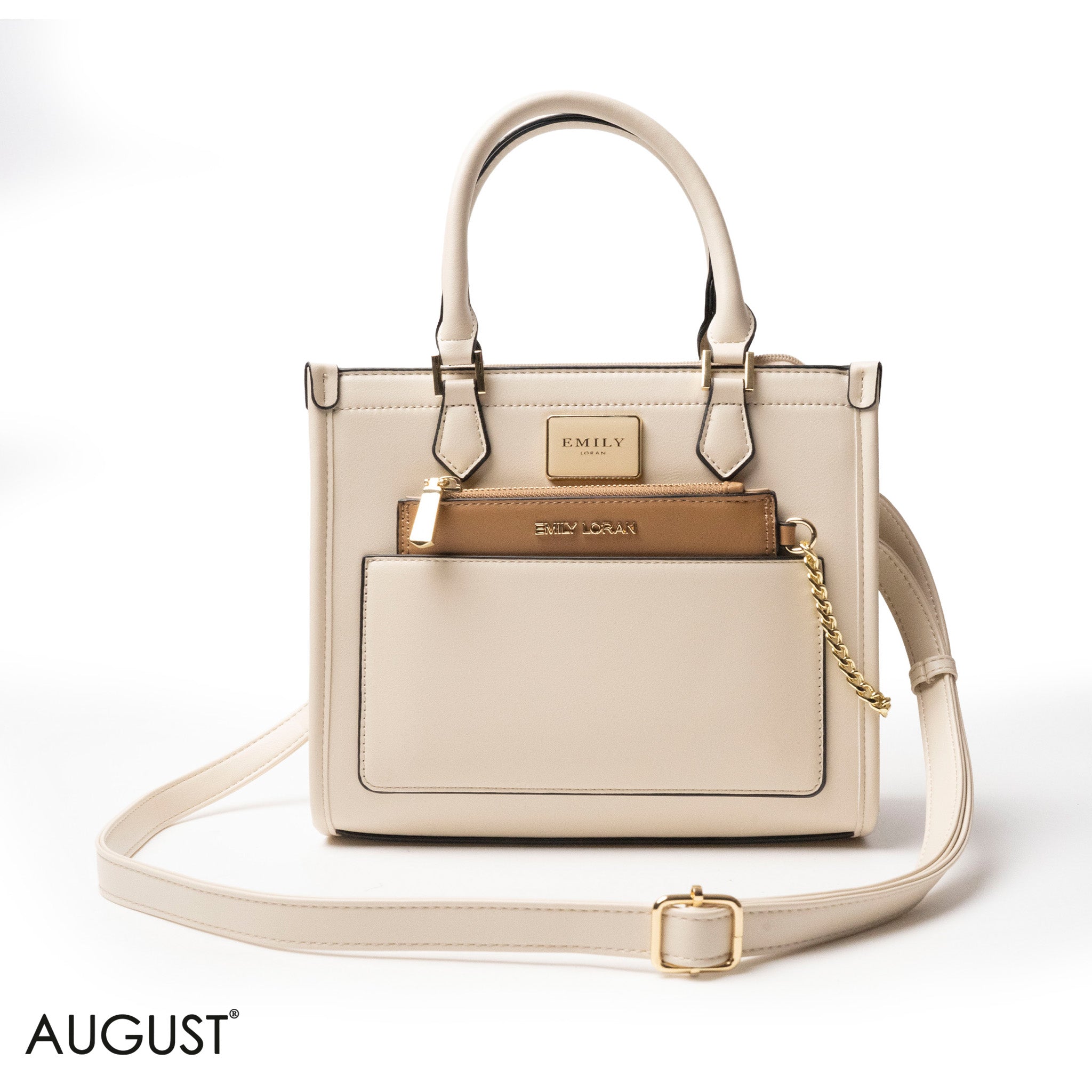 LEATHER HANDBAG WITH MINI WALLET IN BASIC PRINT - MED