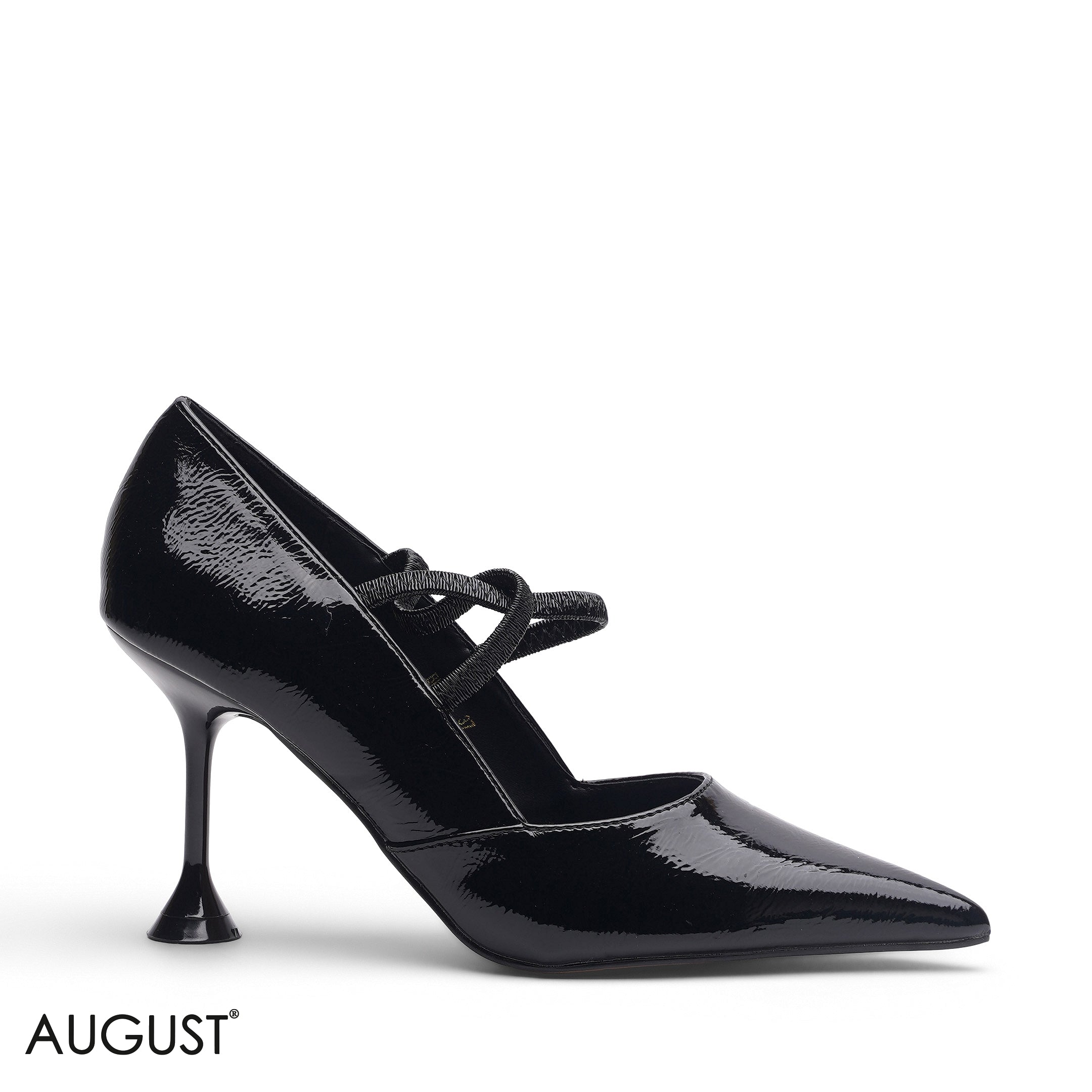 BLACK PATENT LEATHER STRAPPY HEELS