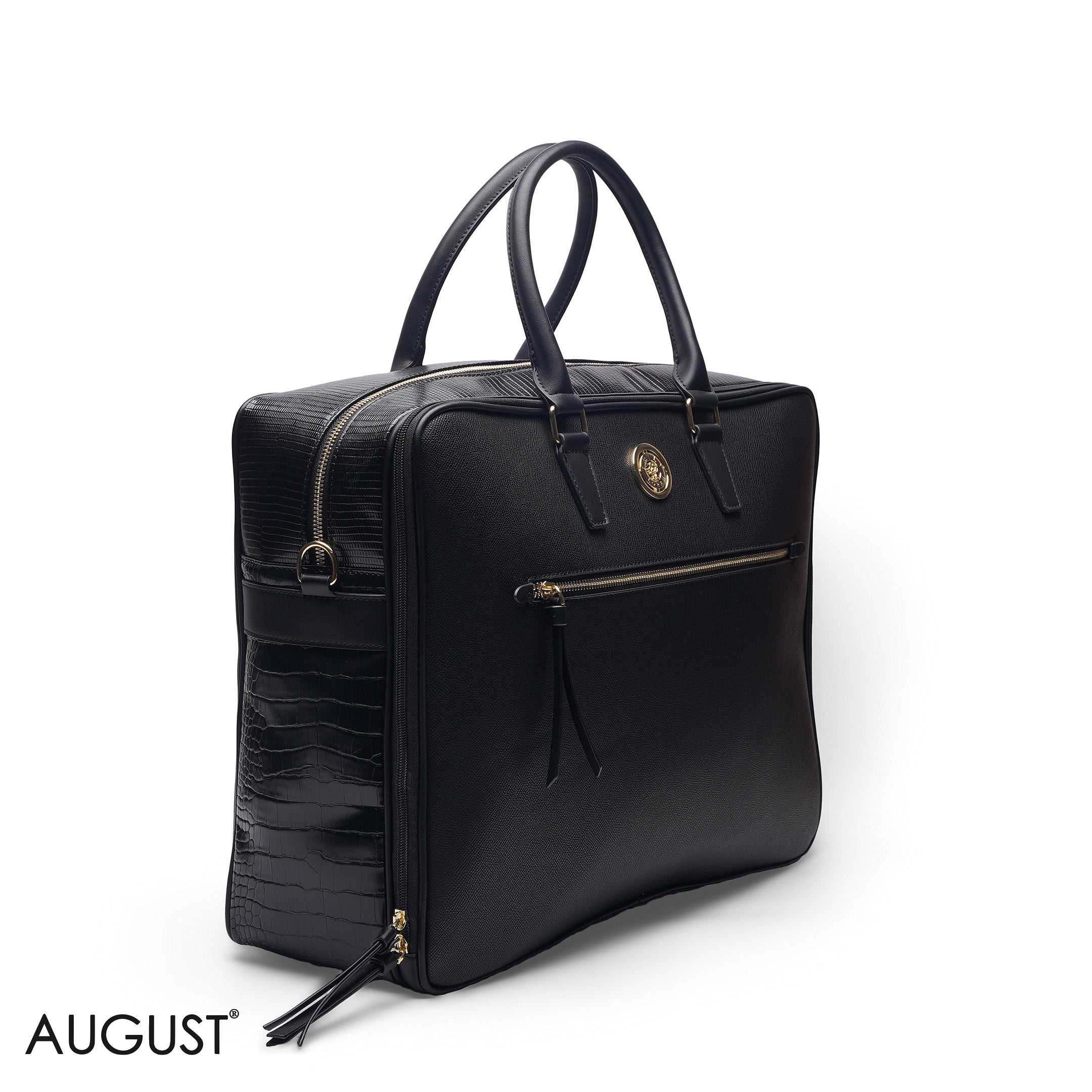 BLACK FAUX LEATHER CASUAL TRAVEL BAG - LARGE