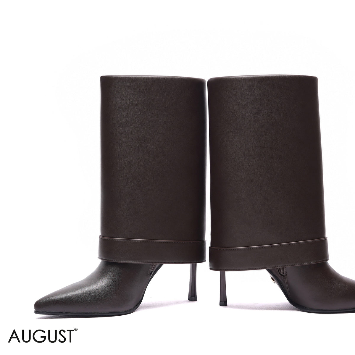 BUCKLED FOLD-OVER STILETTO BOOTS