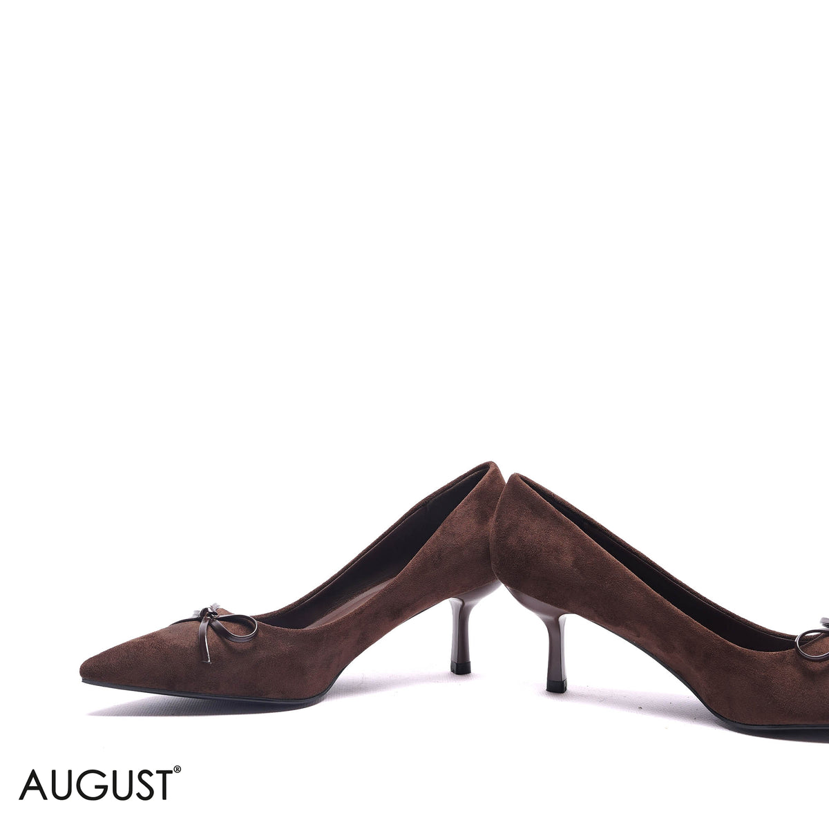 BOW-ACCENT SUEDE KITTEN PUMPS