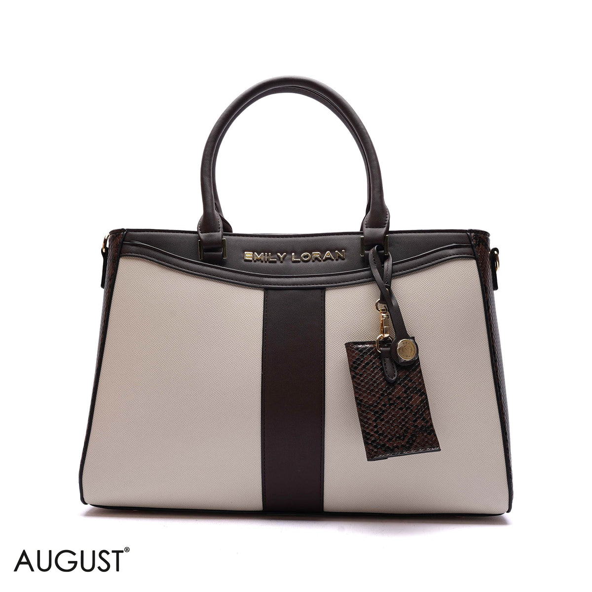 STRUCTURED PANEL TOTE BAG WITH SNAKESKIN TAG