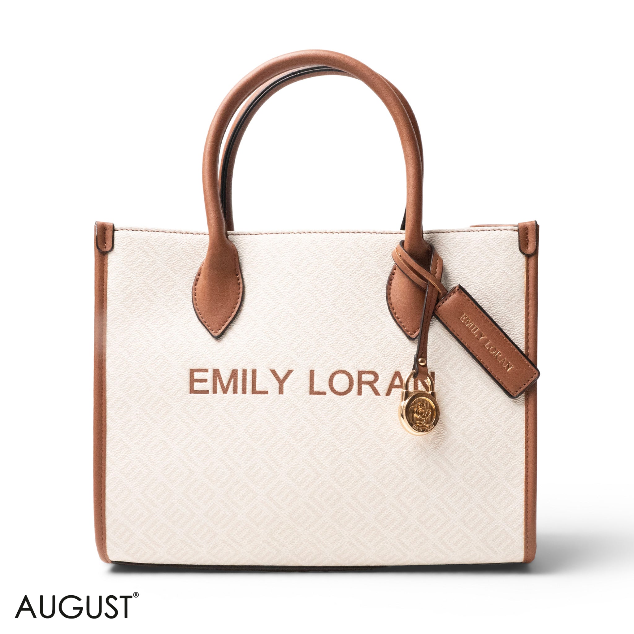 EMILY LORAN LOGO EMBOSSED LEATHER HANDBAG WITH METAL CHAIN-MED