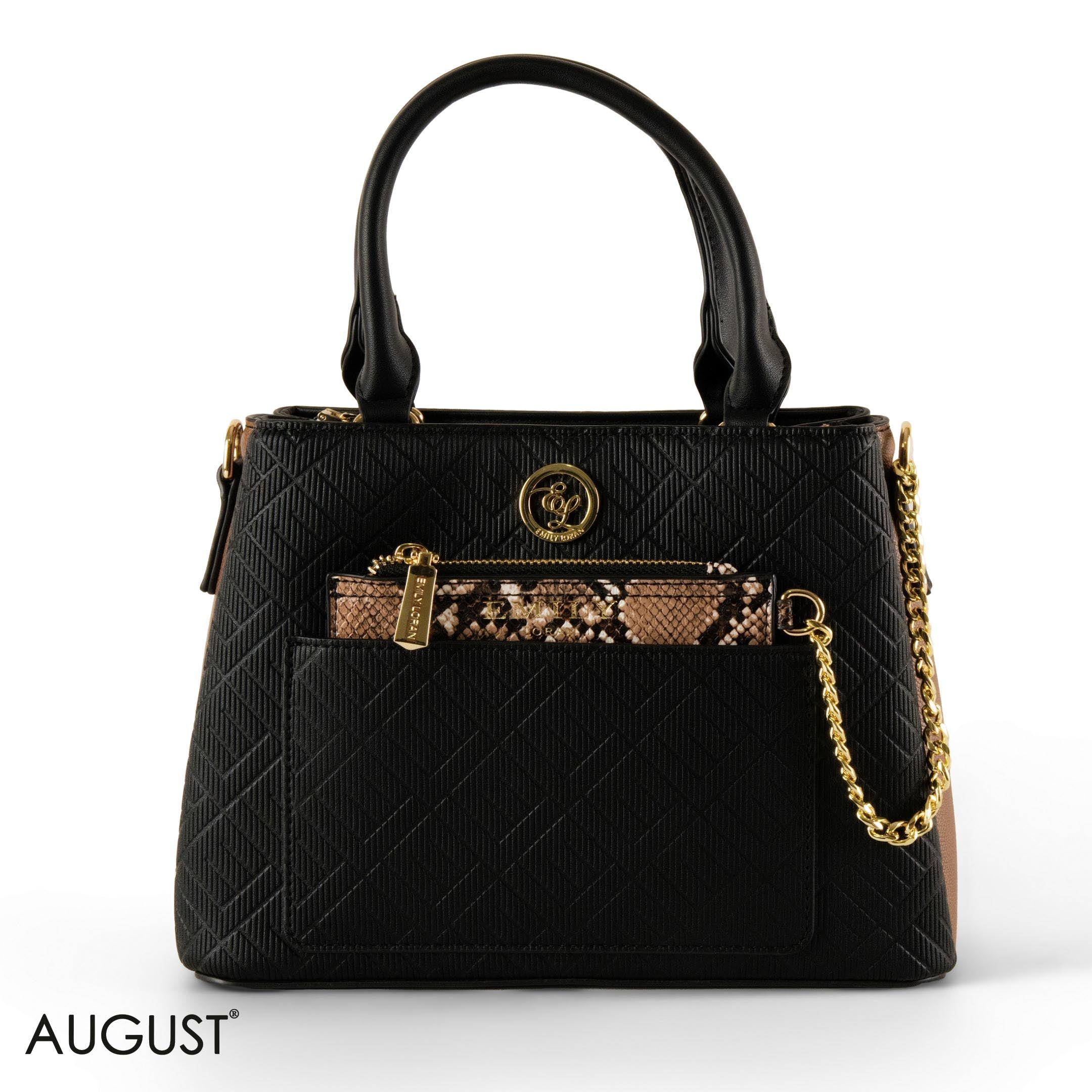 EMILY LORAN PATTERNED LEATHER HANDBAG WITH CHAIN DETAIL -MED