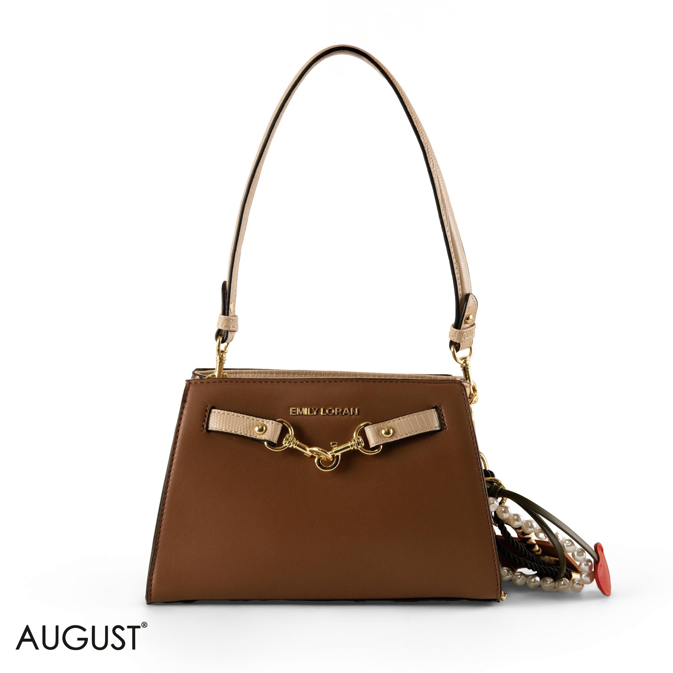 BROWN LEATHER SHOULDER BAG WITH ACCESSORIES- SMALL