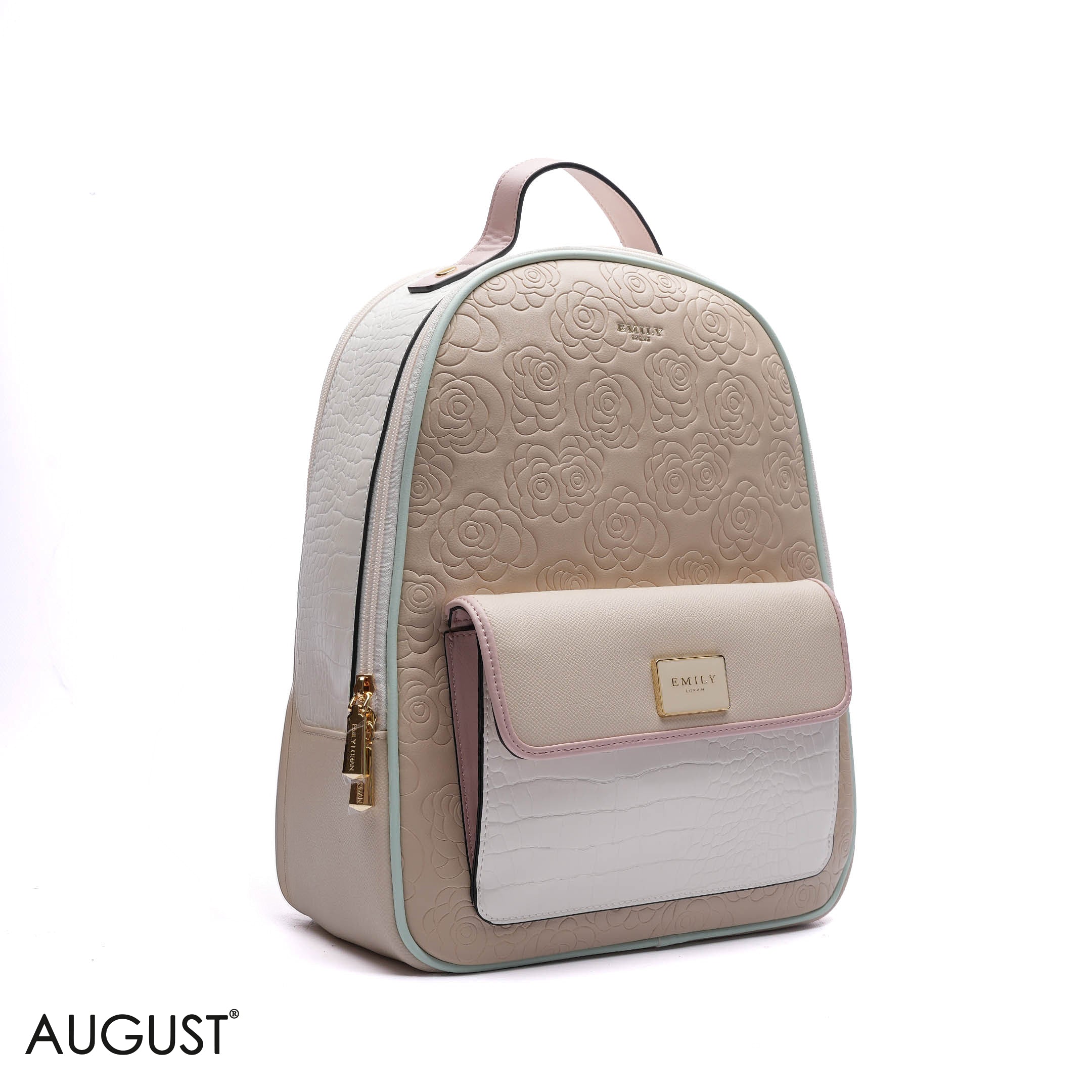 EMBOSSED FLORAL BACKPACK WITH FRONT FLAP POCKET