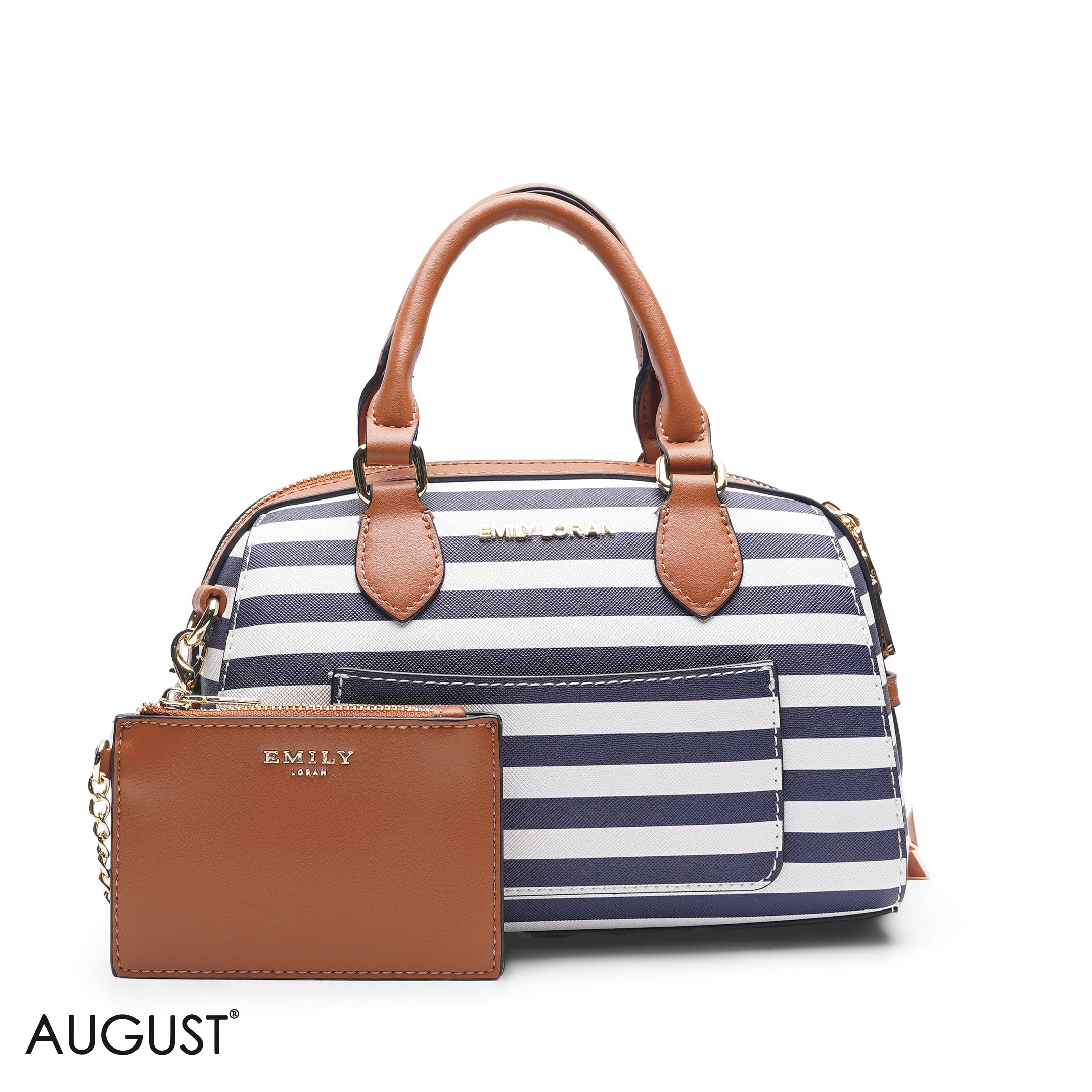 NAVY STRIPED BAG WITH FRONT POUCH - SMALL