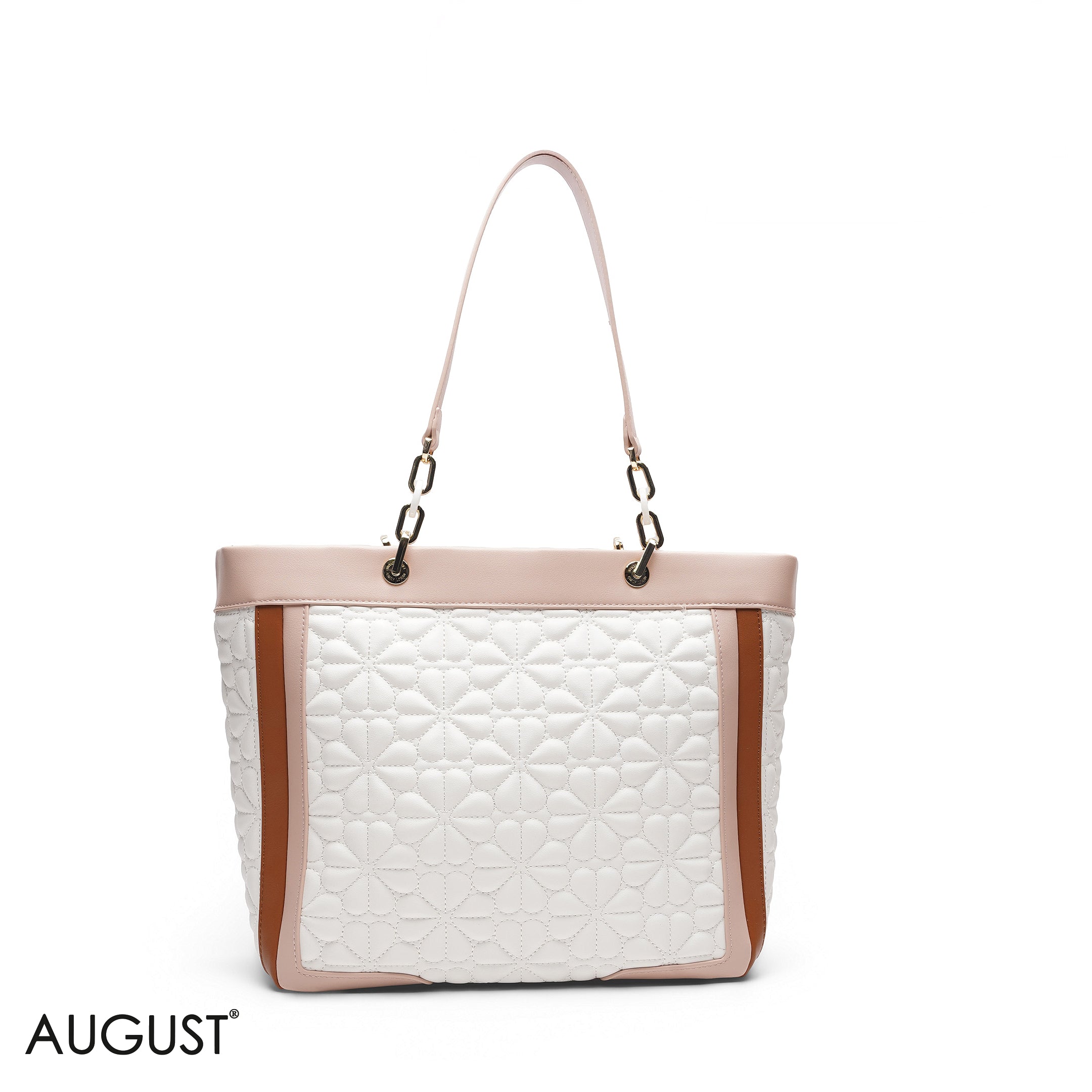 NUDE WHITE TOTE BAG WITH FLORAL SCARF - LARGE