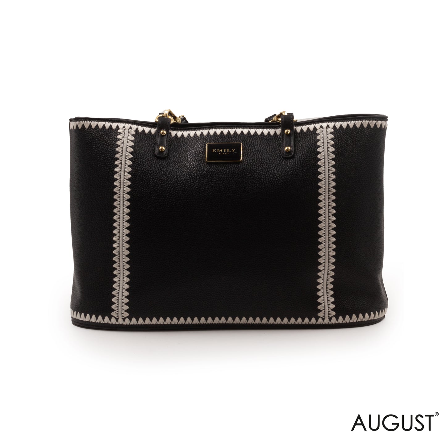 BLACK LEATHER TOTE BAG WITH SPECIAL DESIGN -LARGE