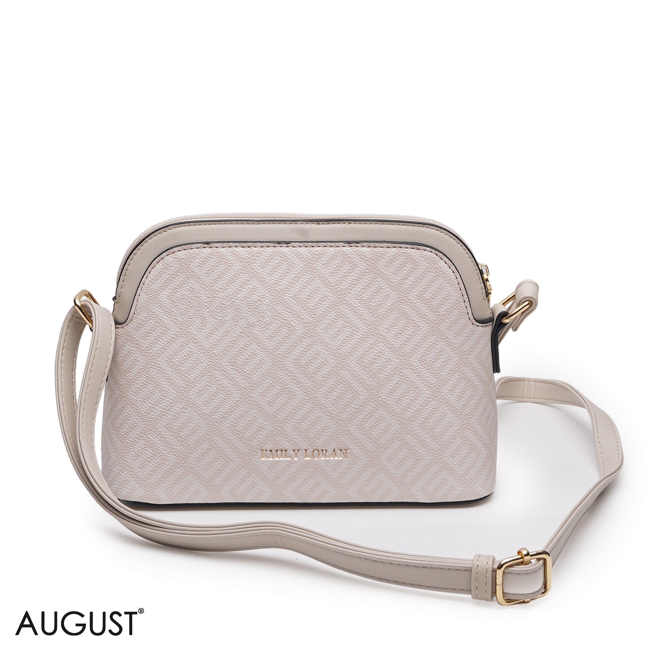 BEIGE MONOGRAM PRINT THREE PIECE MATCHING BAG SET