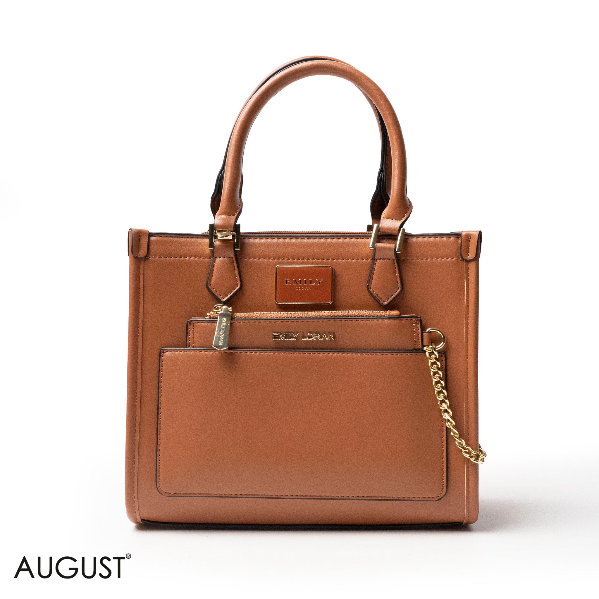 LEATHER HANDBAG WITH MINI WALLET IN STRIPED NAVY PRINT - MED