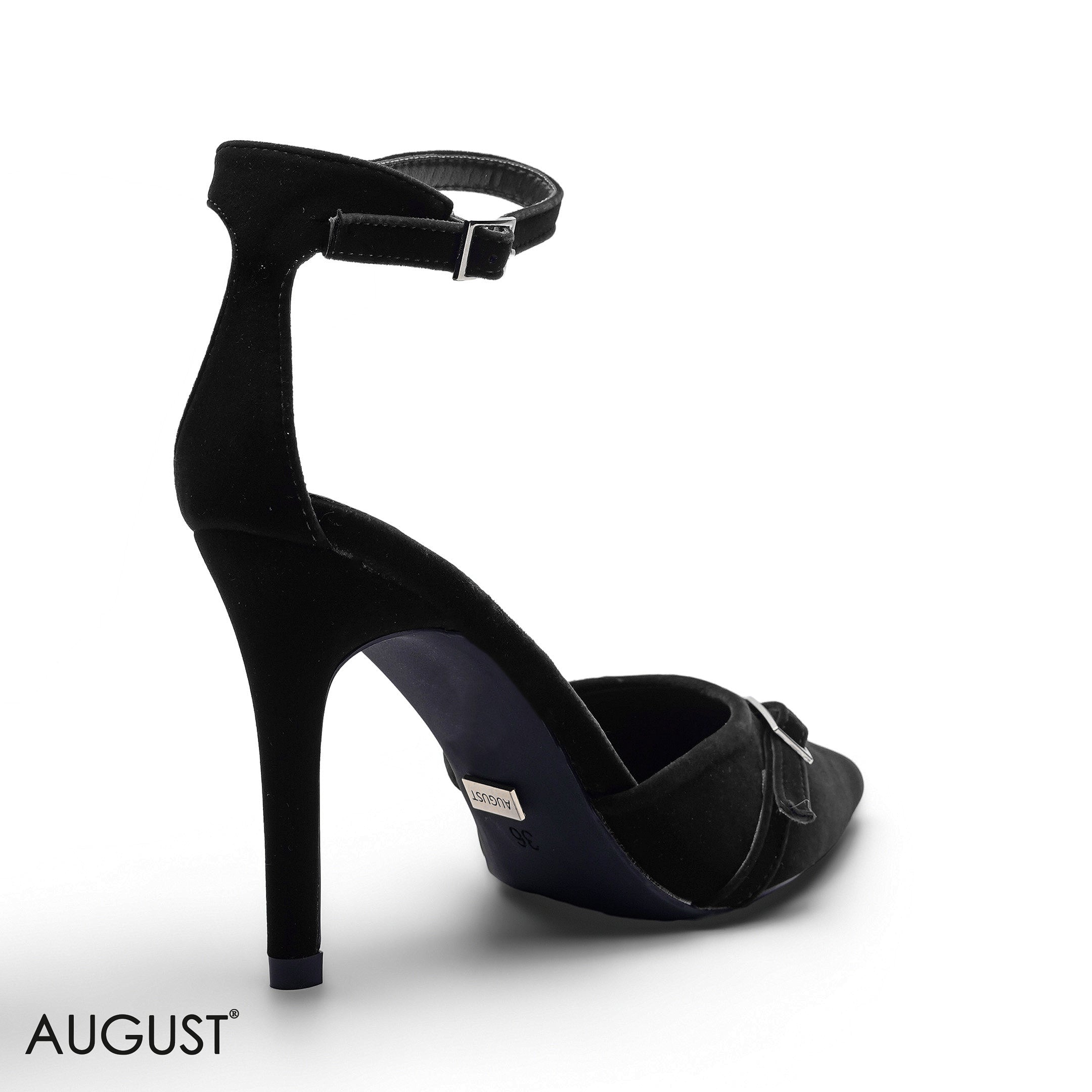 BLACK DOUBLE STRAP VELVET HEELS