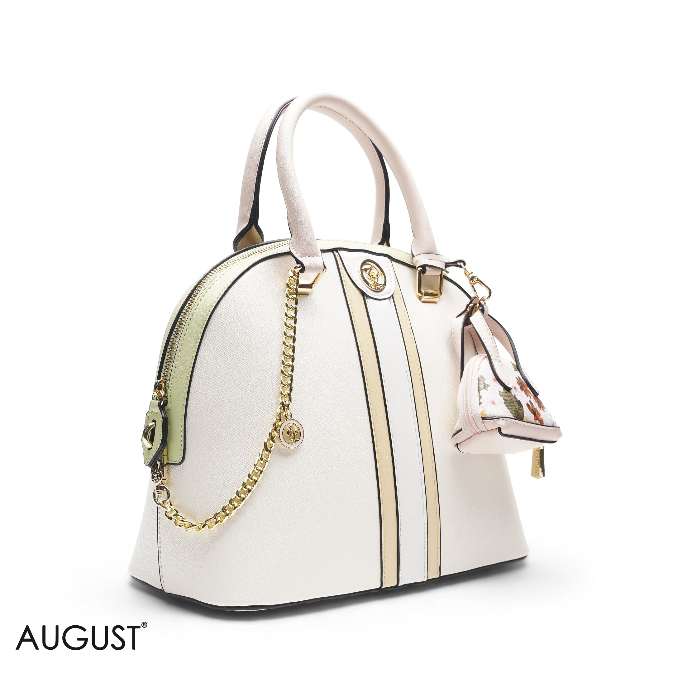 WHITE & YELLOW DOME BAG WITH PINK FLORAL PRINT - LARGE