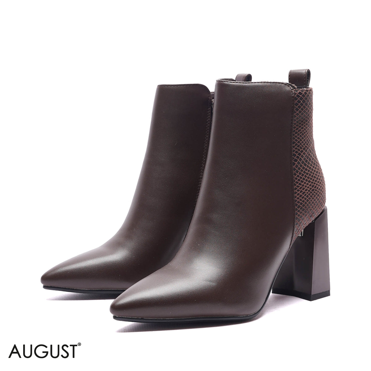 SNAKESKIN-TEXTURED BLOCK HEEL BOOTS