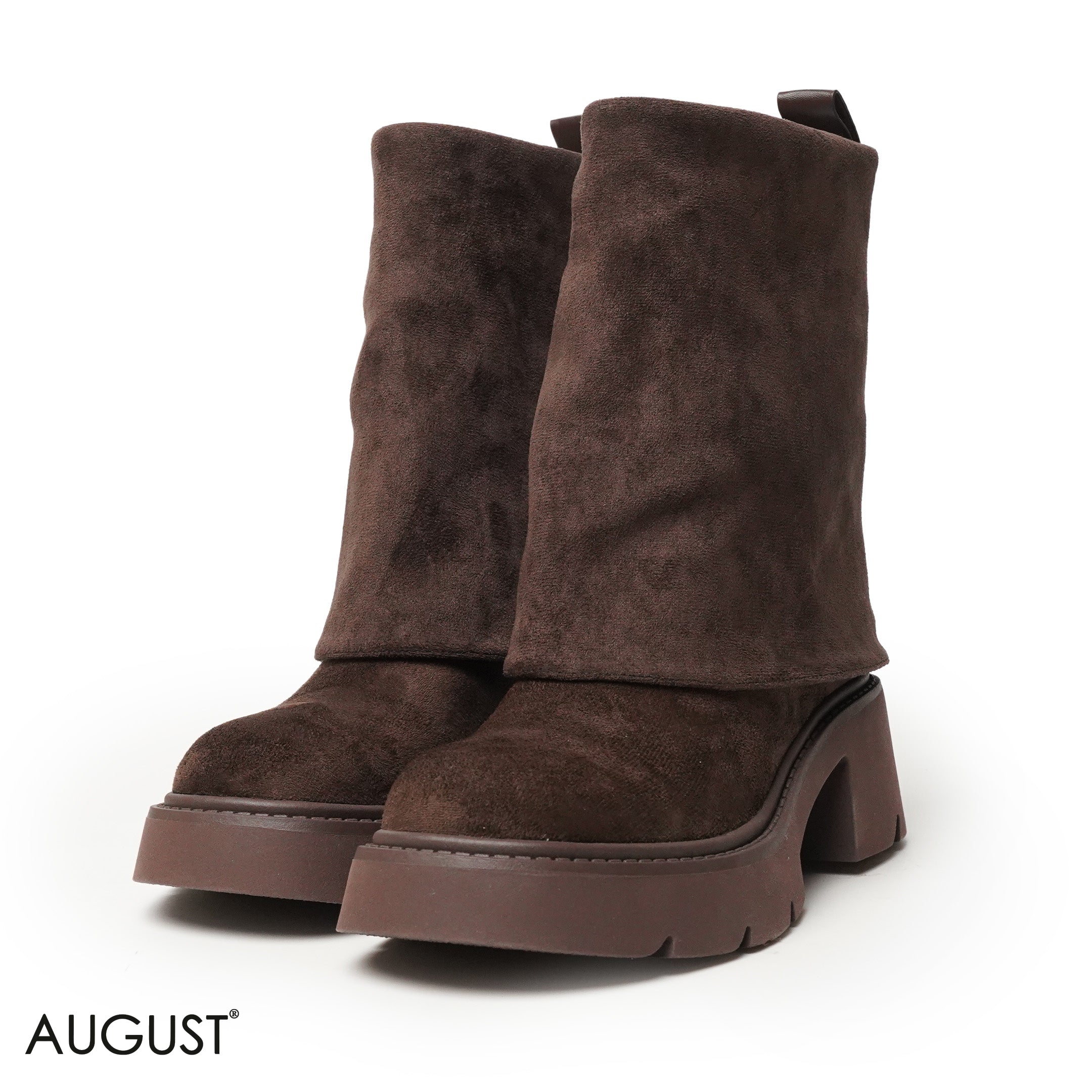 BROWN CHAMOIS LEATHER BOOTS WITH CHUNKY SOLE