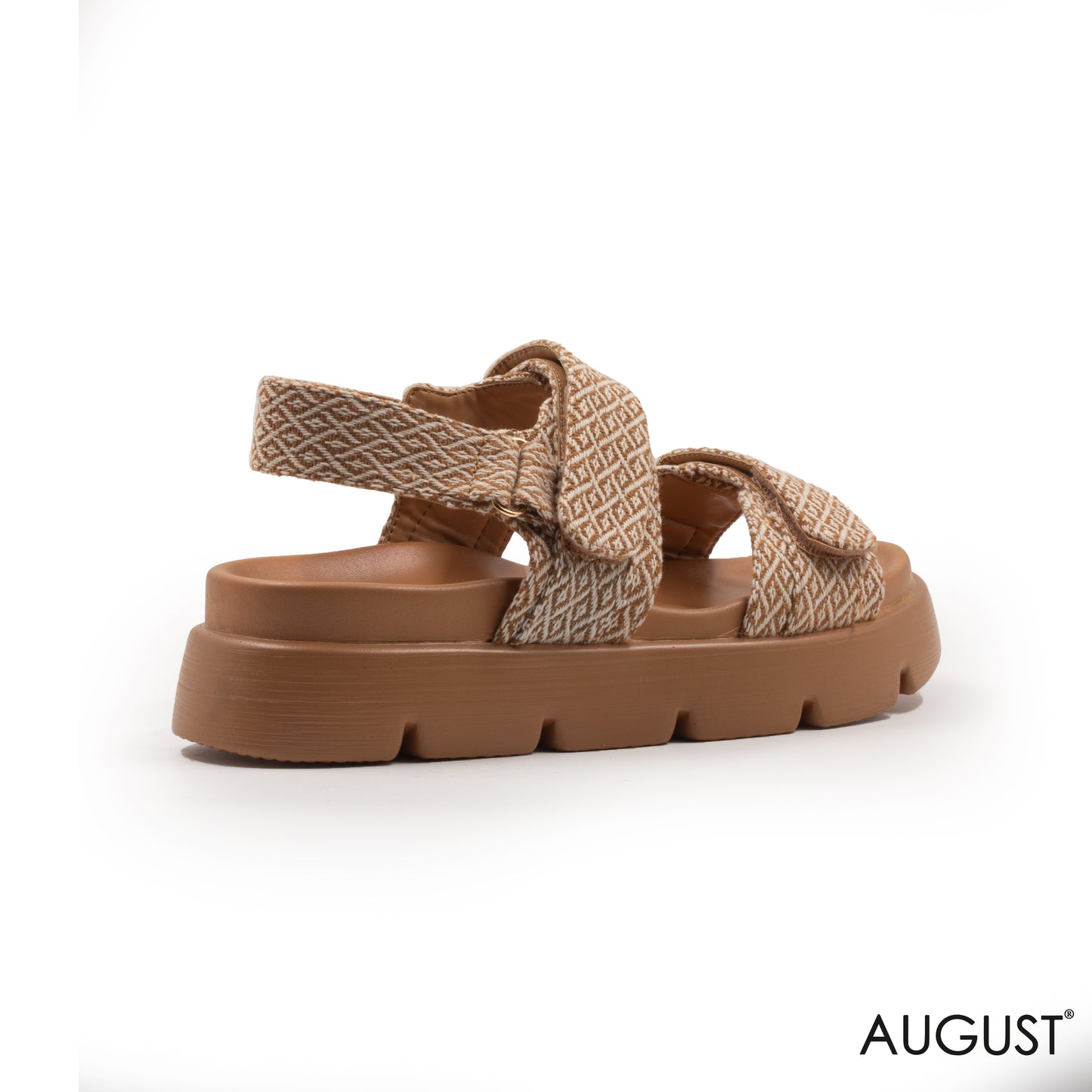 ENGRAVED FABRIC SANDAL WITH THICK LEATHER SOLE