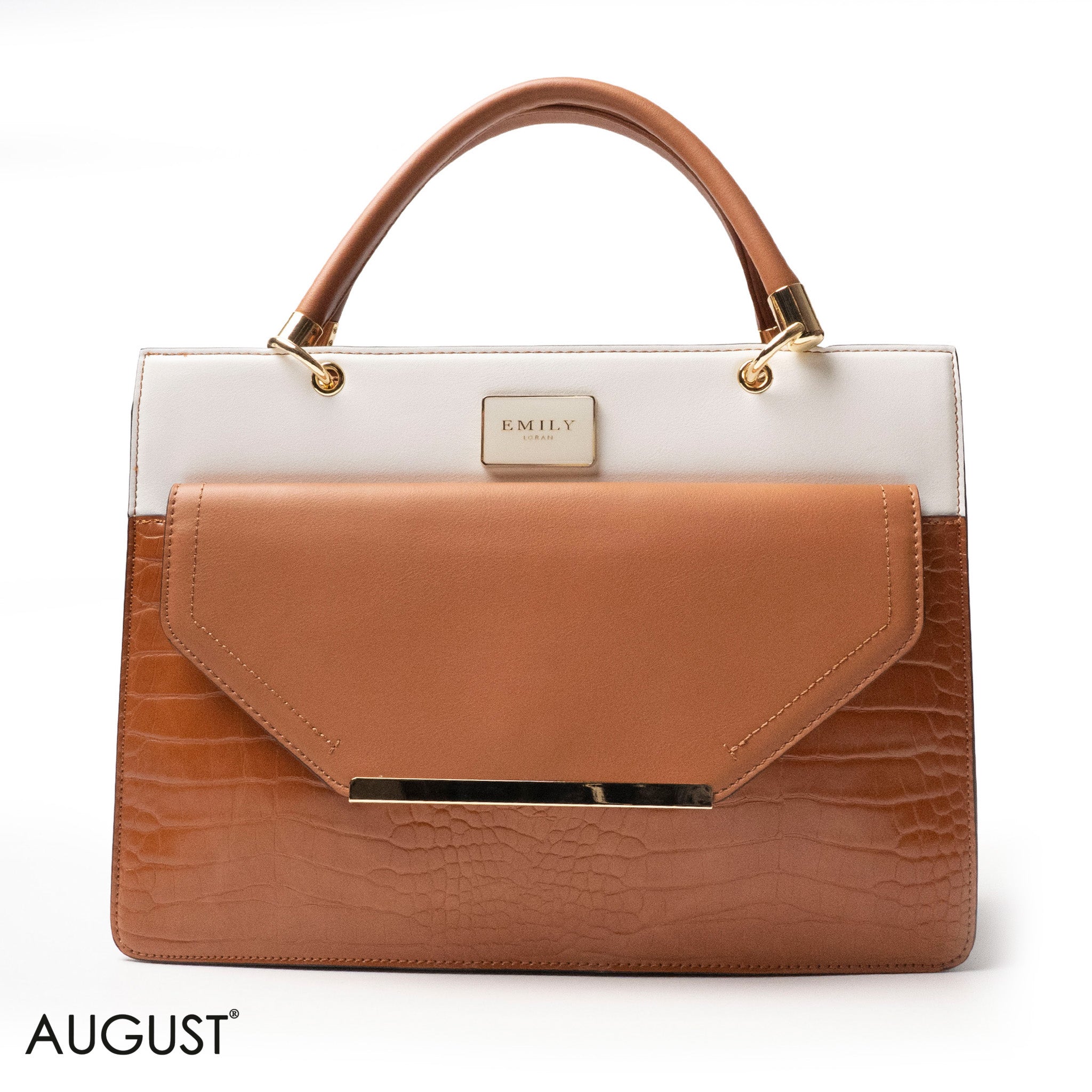 CROC LEATHER HANDBAG WITH FLAP - LARGE