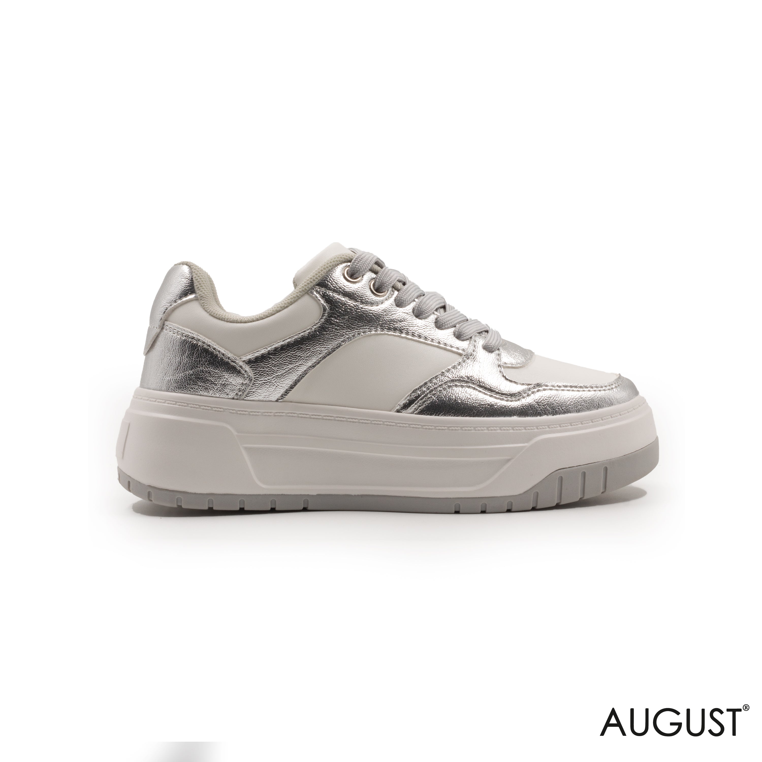 SILVER METALLIC SNEAKERS WITH THICK SOLE