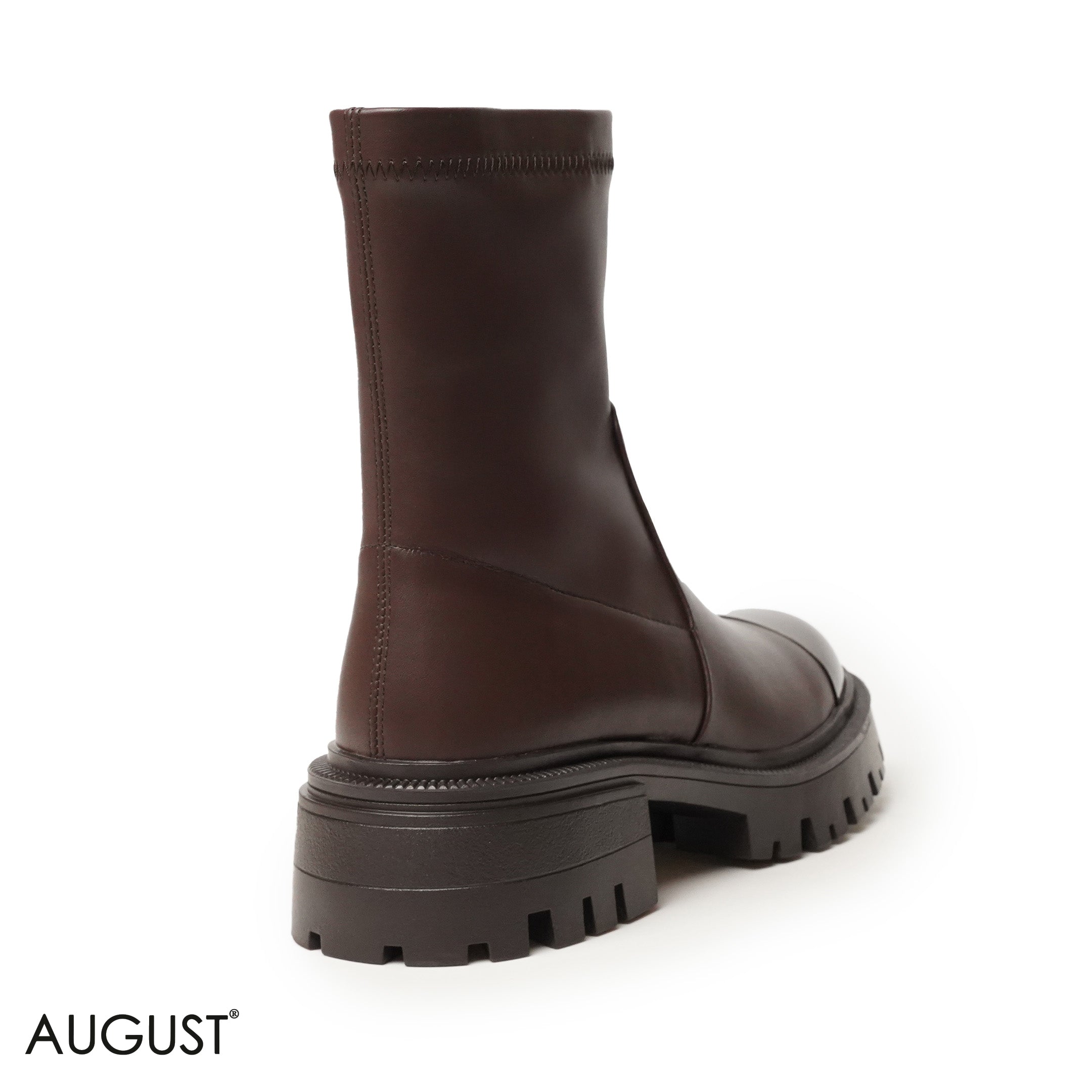 BROWN LEATHER ANKLE BOOTS WITH METALLIC TOE DESIGN