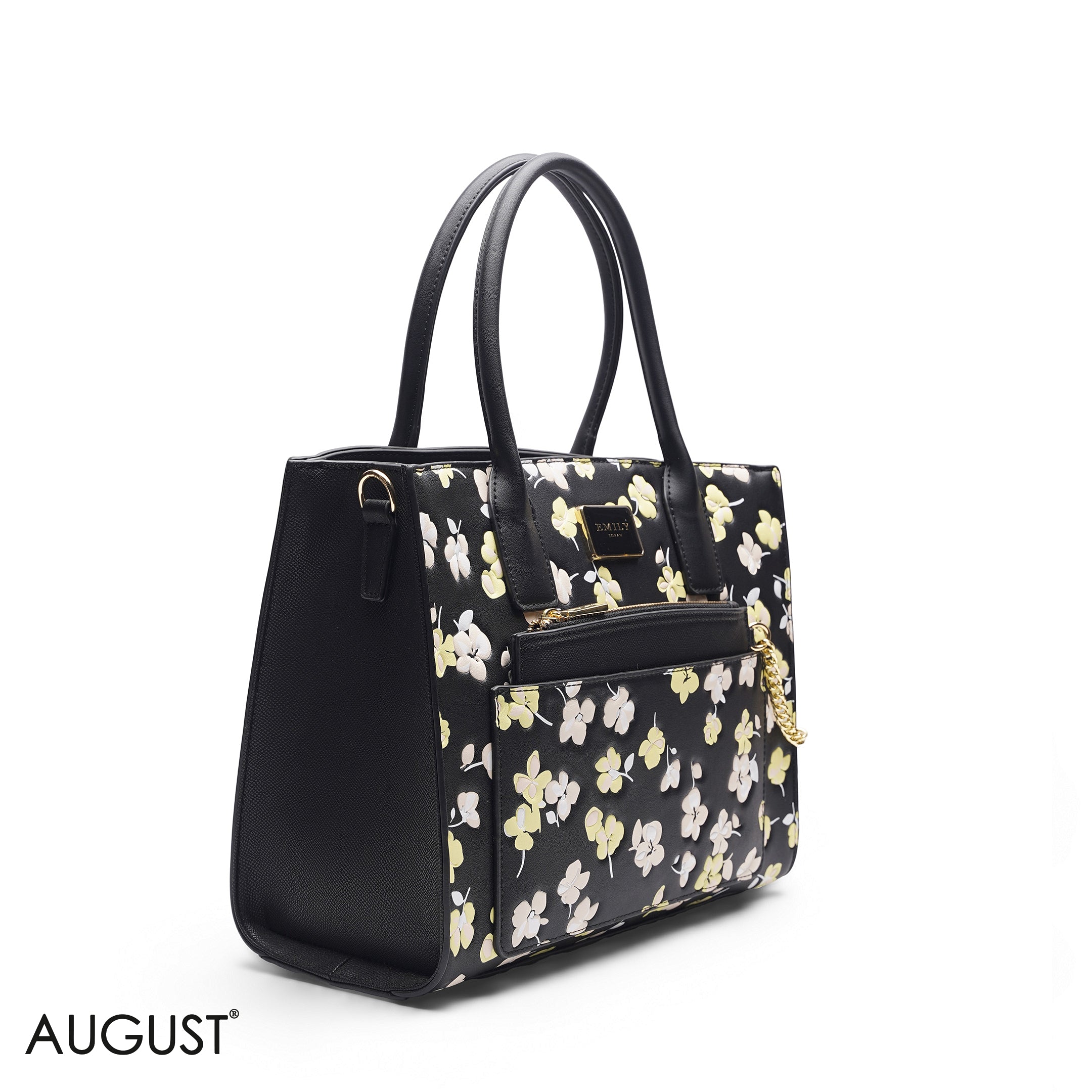 BLACK FLORAL TOTE WITH BLACK POUCH