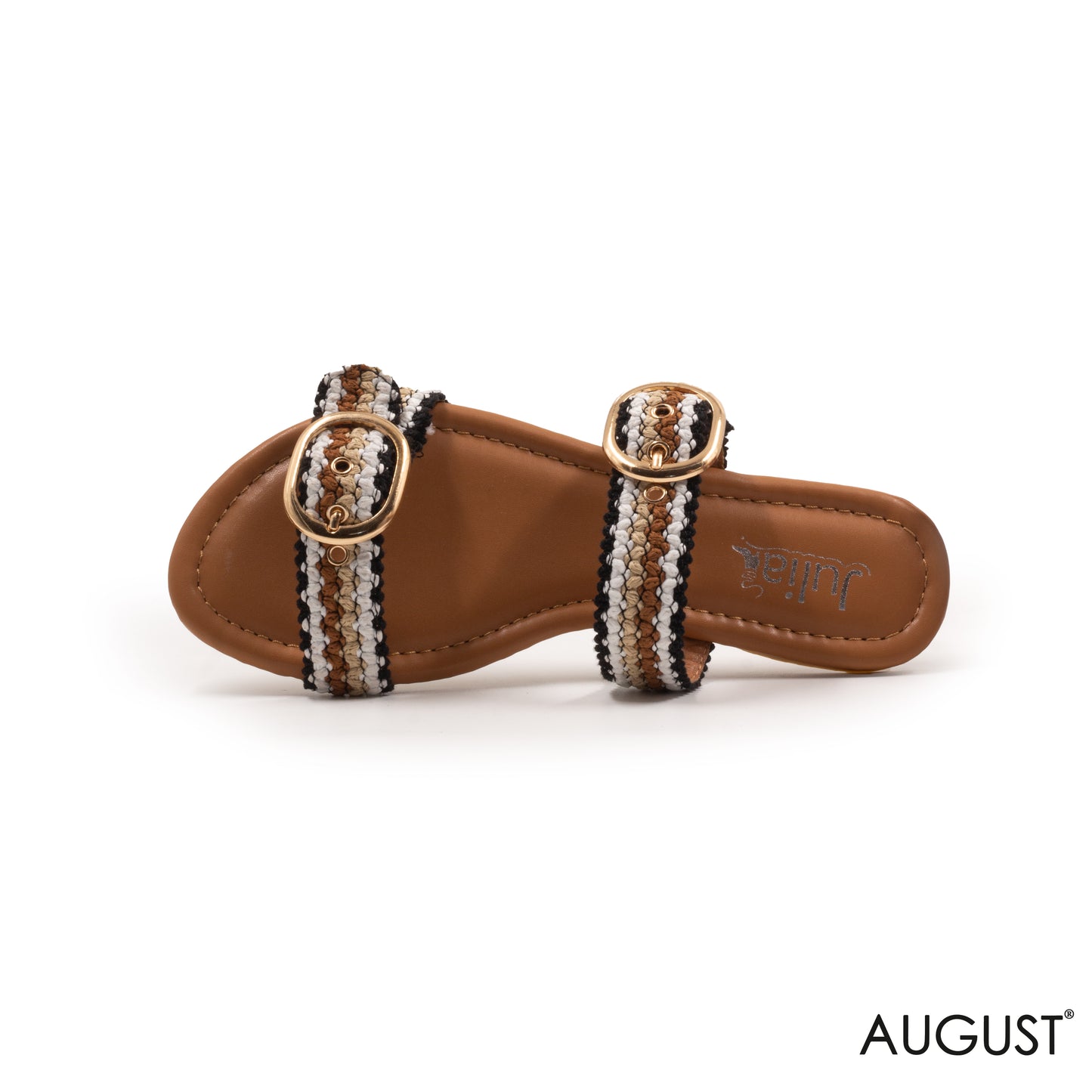 WOVEN RIBBONS FLAT SLIPPERS WITH BUCKLE