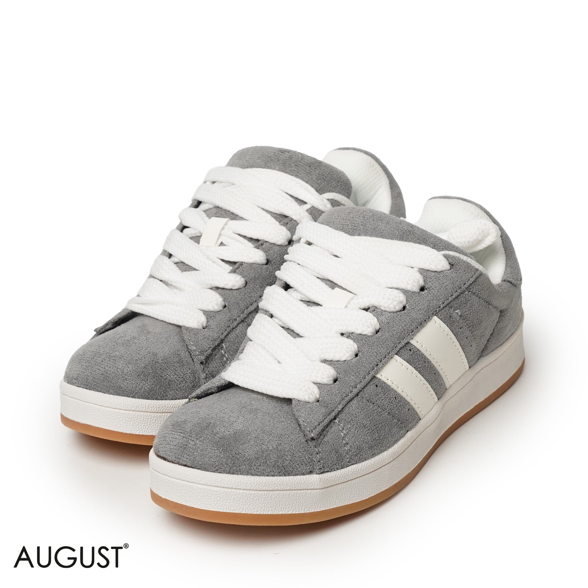 GREY SUEDE UPPER SNEAKERS WITH RUBBER SOLE, CANVAS LACES