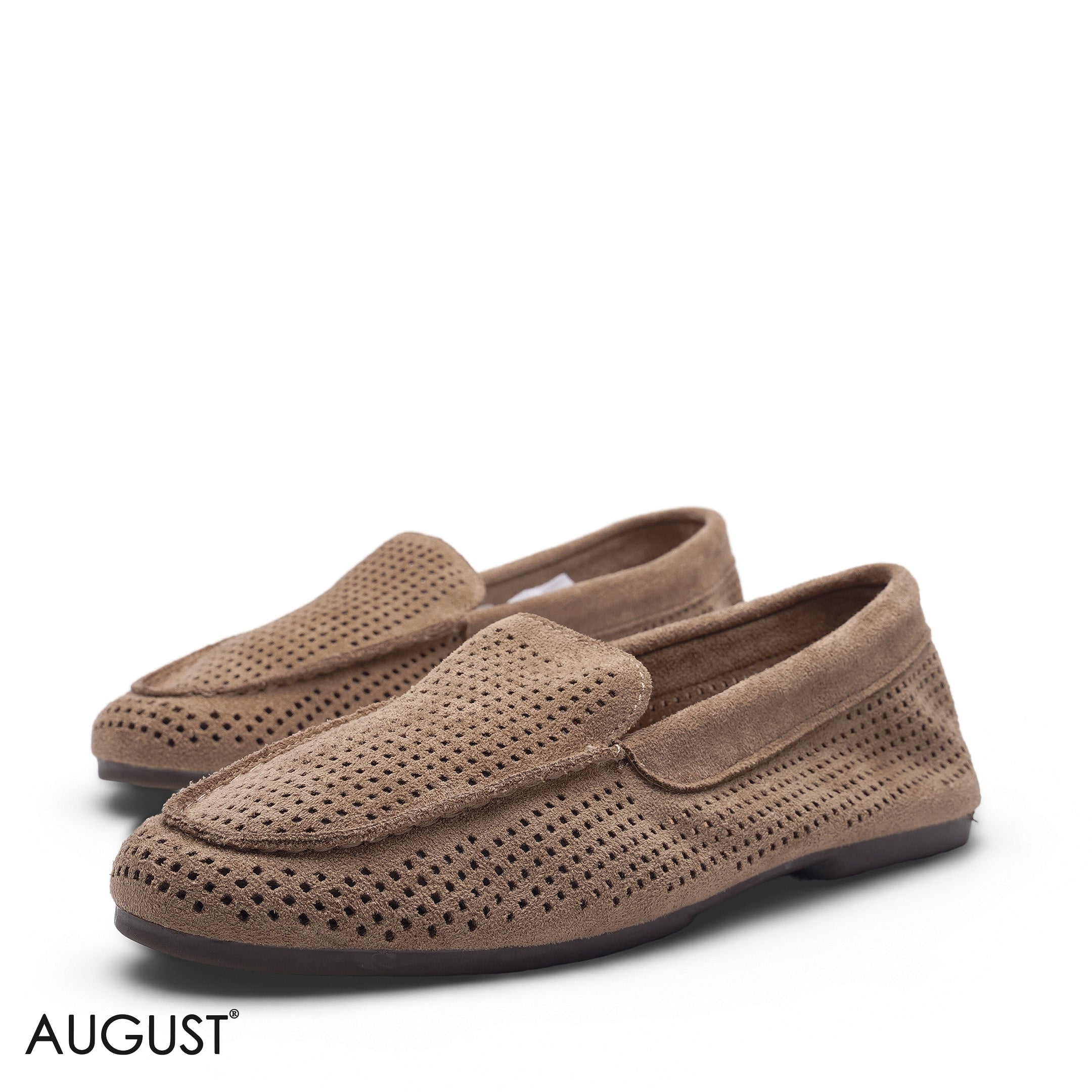 CAMEL SUEDE CASUAL SLIP-ON LOAFERS
