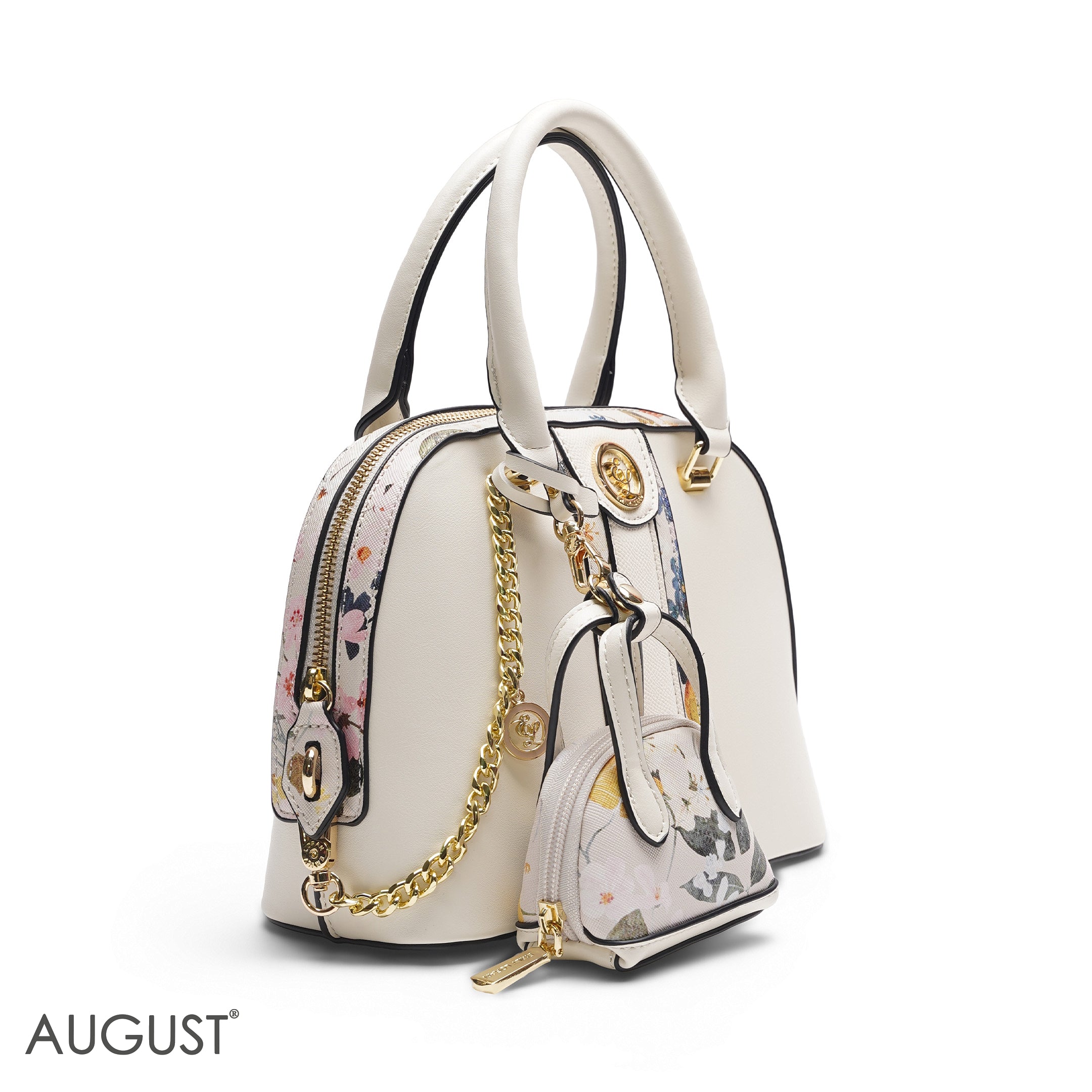 WHITE DOME BAG WITH FLORAL PRINT - SMALL