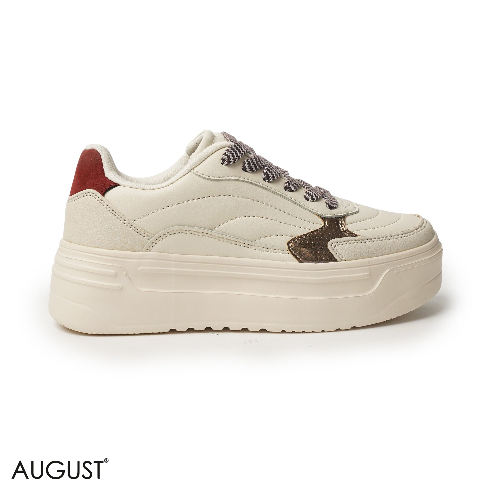 BEIGE LEATHER SNEAKERS WITH THICK SOLE