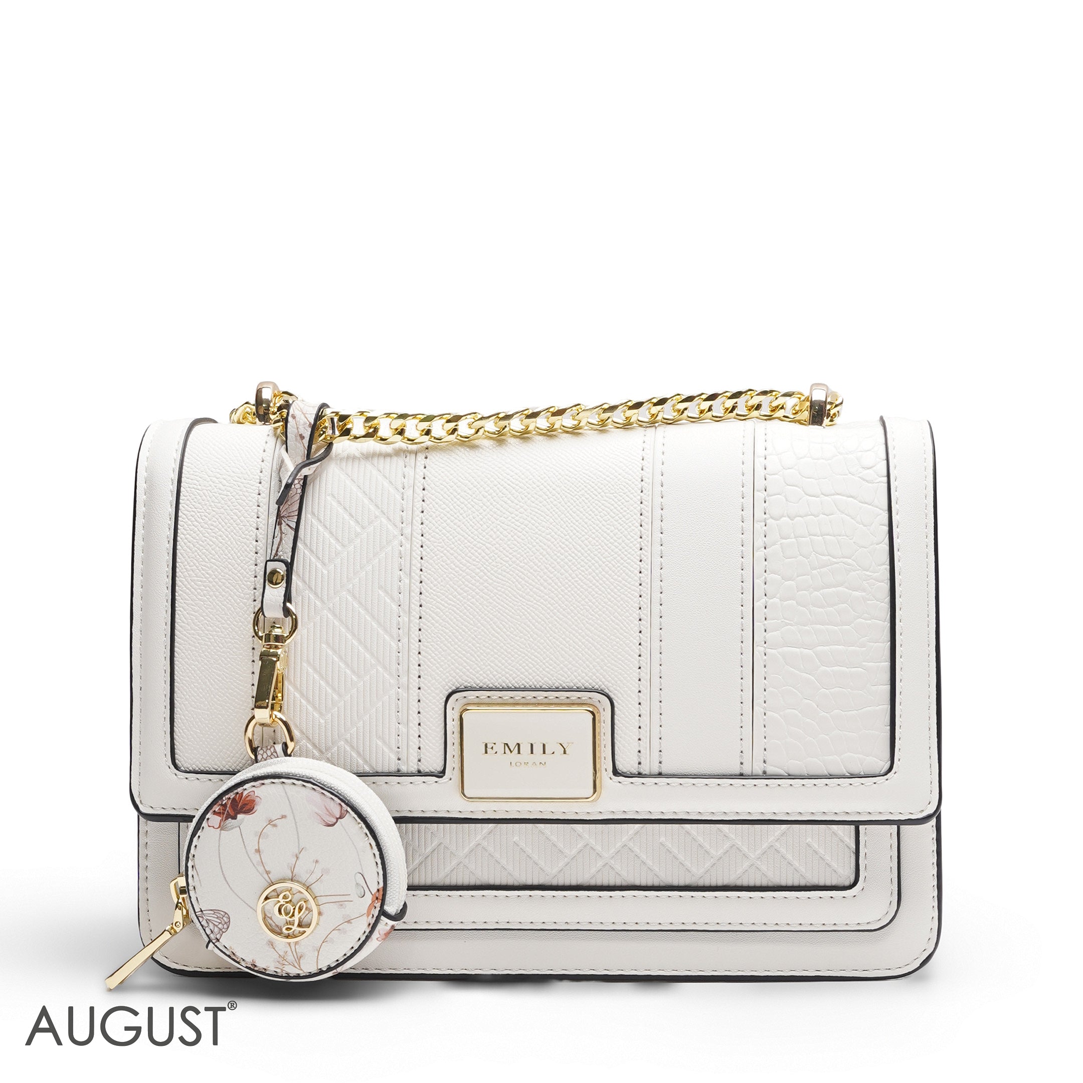EMILY MULTI-TEXTURE SOLID WHITE CROSSBODY BAG - MED
