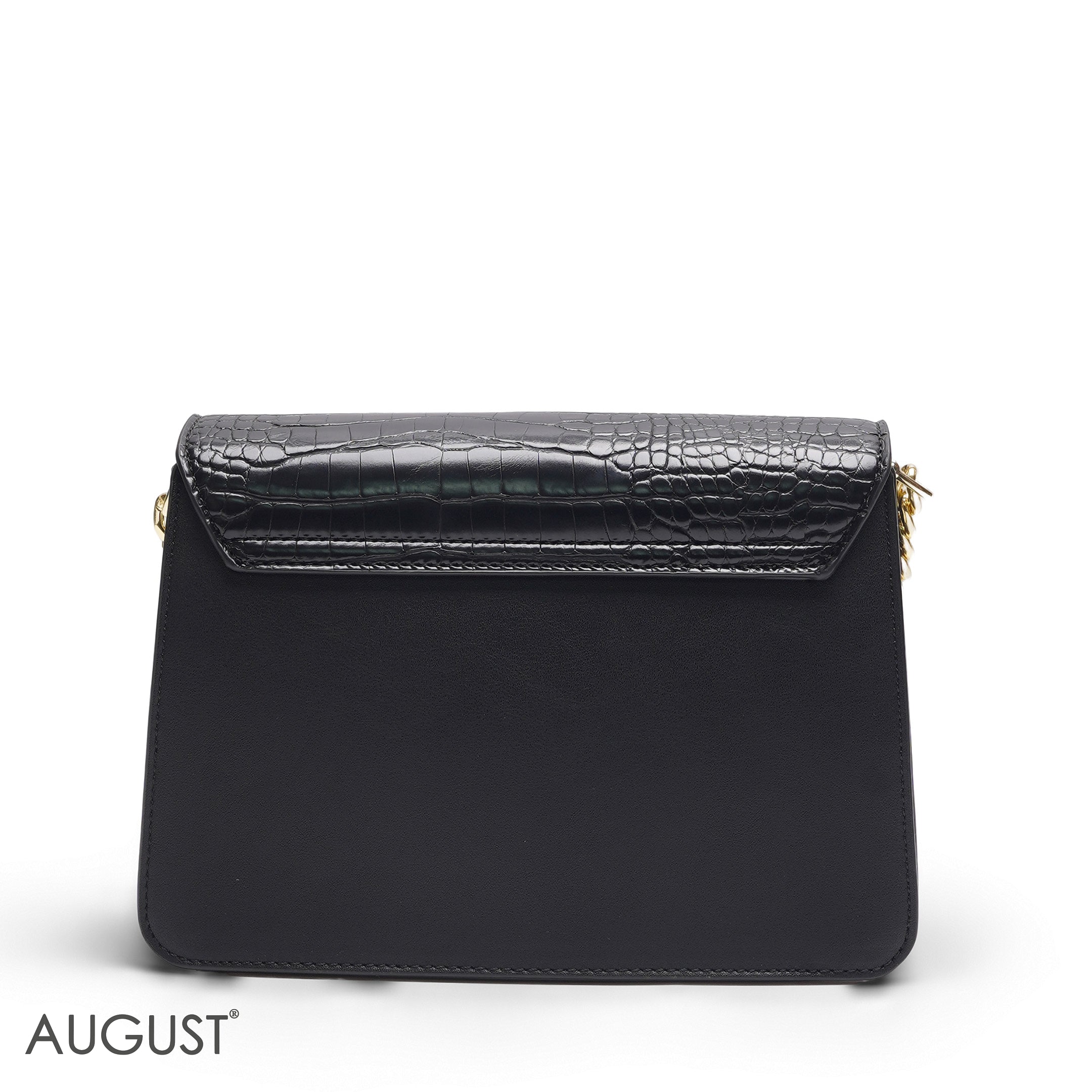 EMILY LORAN SOLID BLACK CROCODILE ENVELOPE BAG - MED