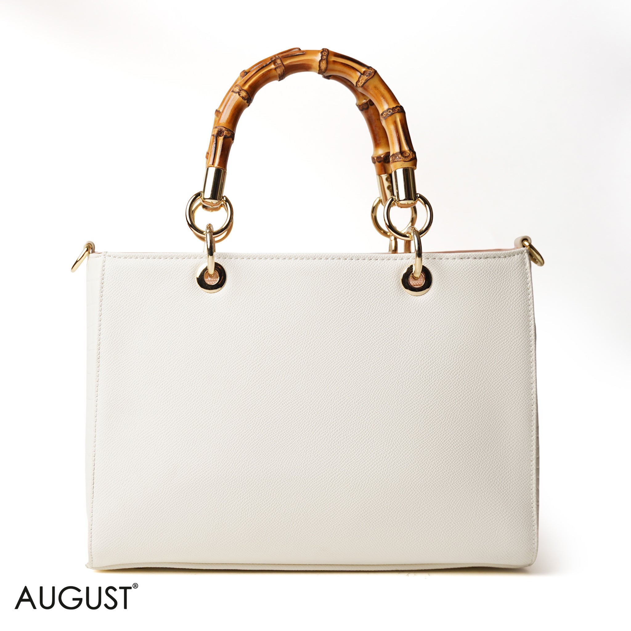 WHITE WITH BAMBOO HANDLE - LARGE