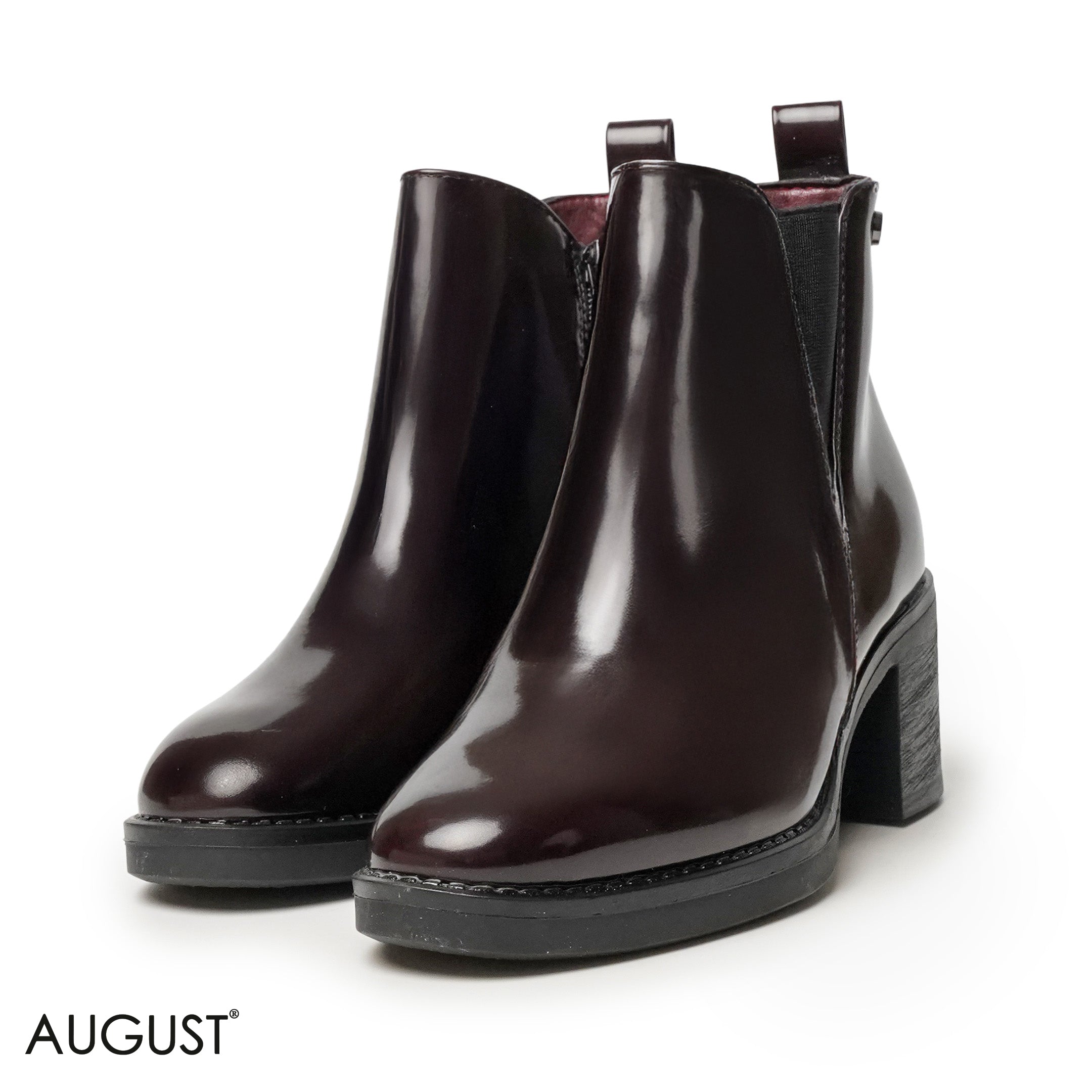 GLOSSY LEATHER HEELED BOOTS WITH SIDE ZIPPER