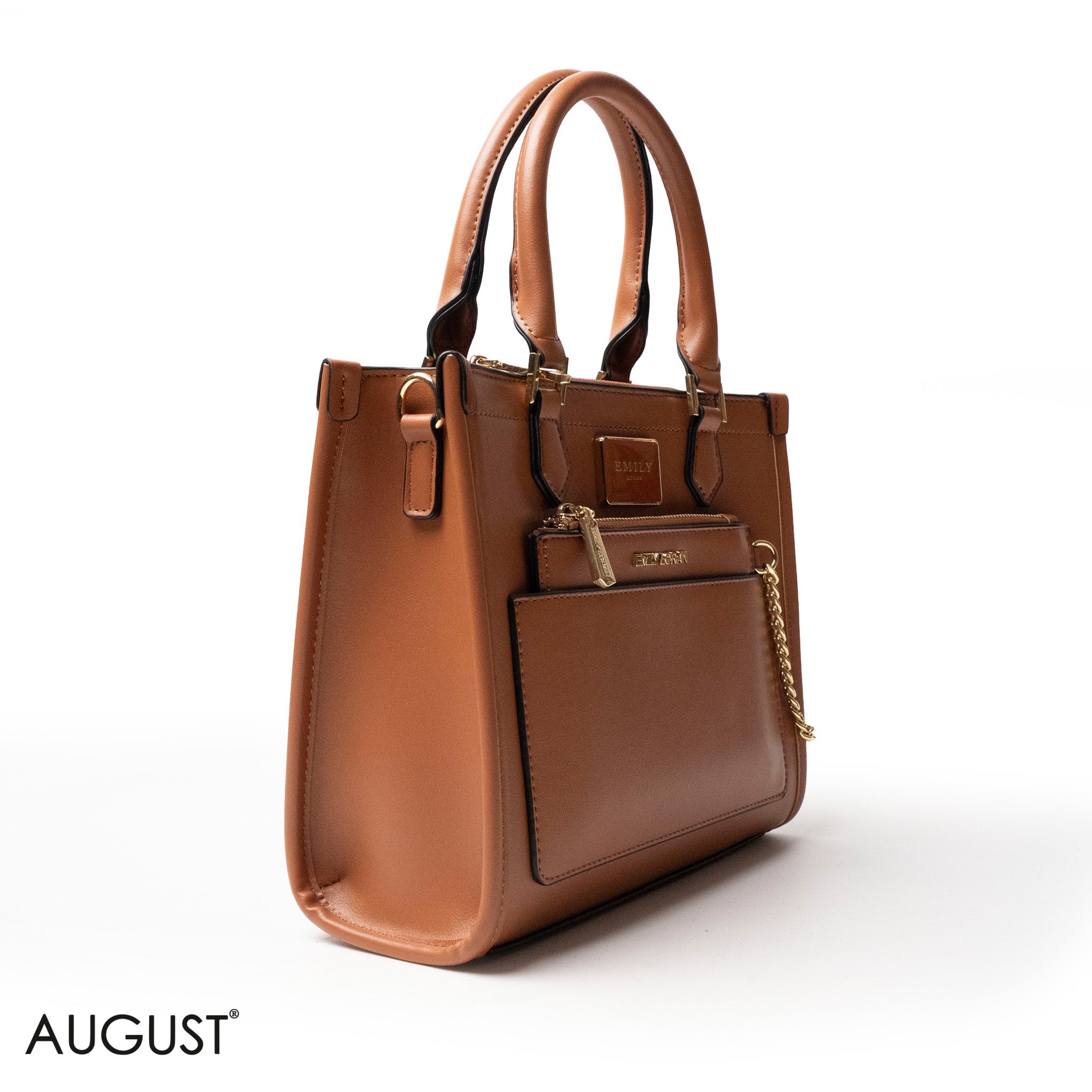 LEATHER HANDBAG WITH MINI WALLET IN STRIPED NAVY PRINT - MED