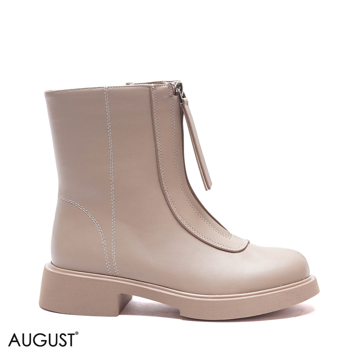 FRONT-ZIP BLOCK HEEL ANKLE BOOTS