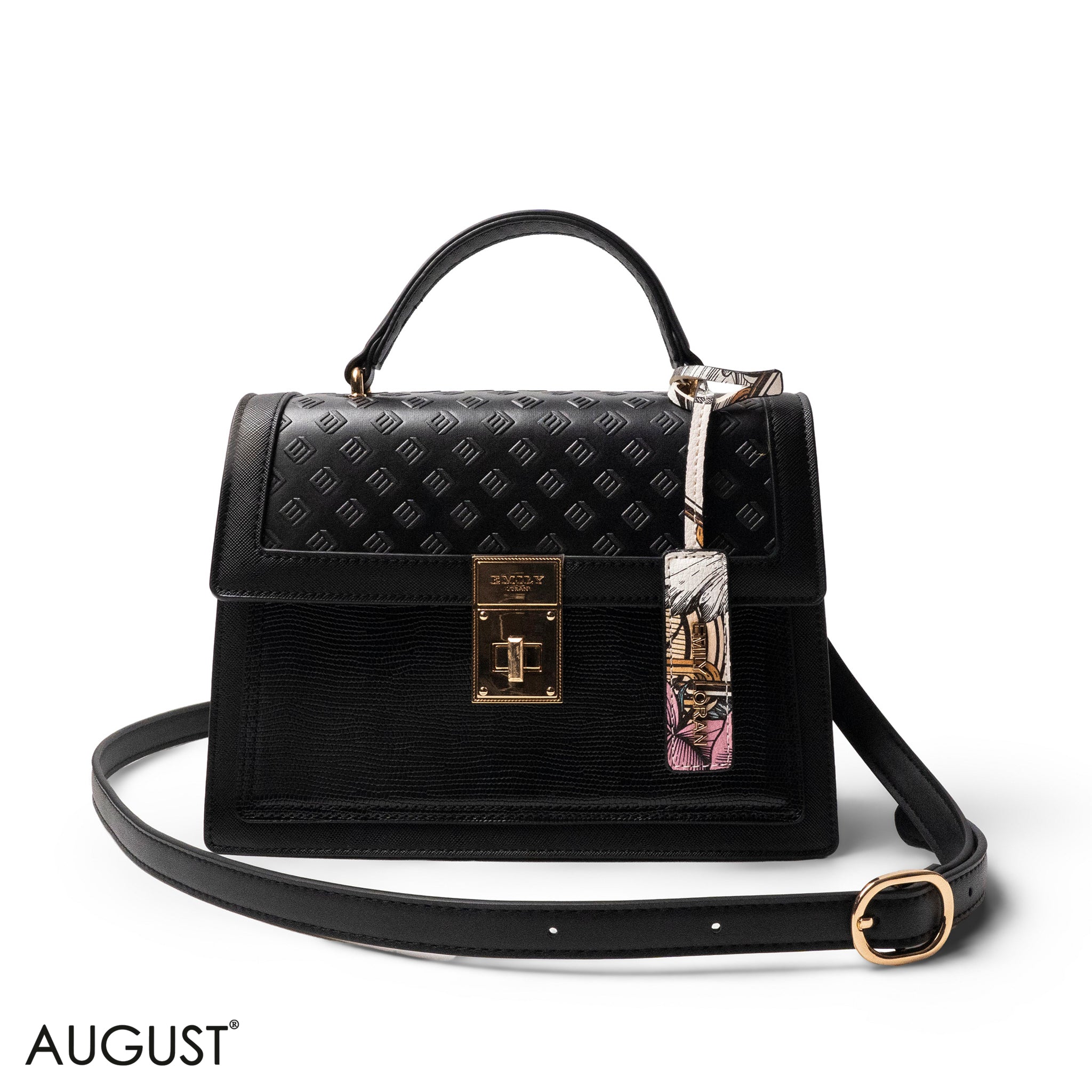 BLACK LEATHER HANDBAG WITH FLAP- MED