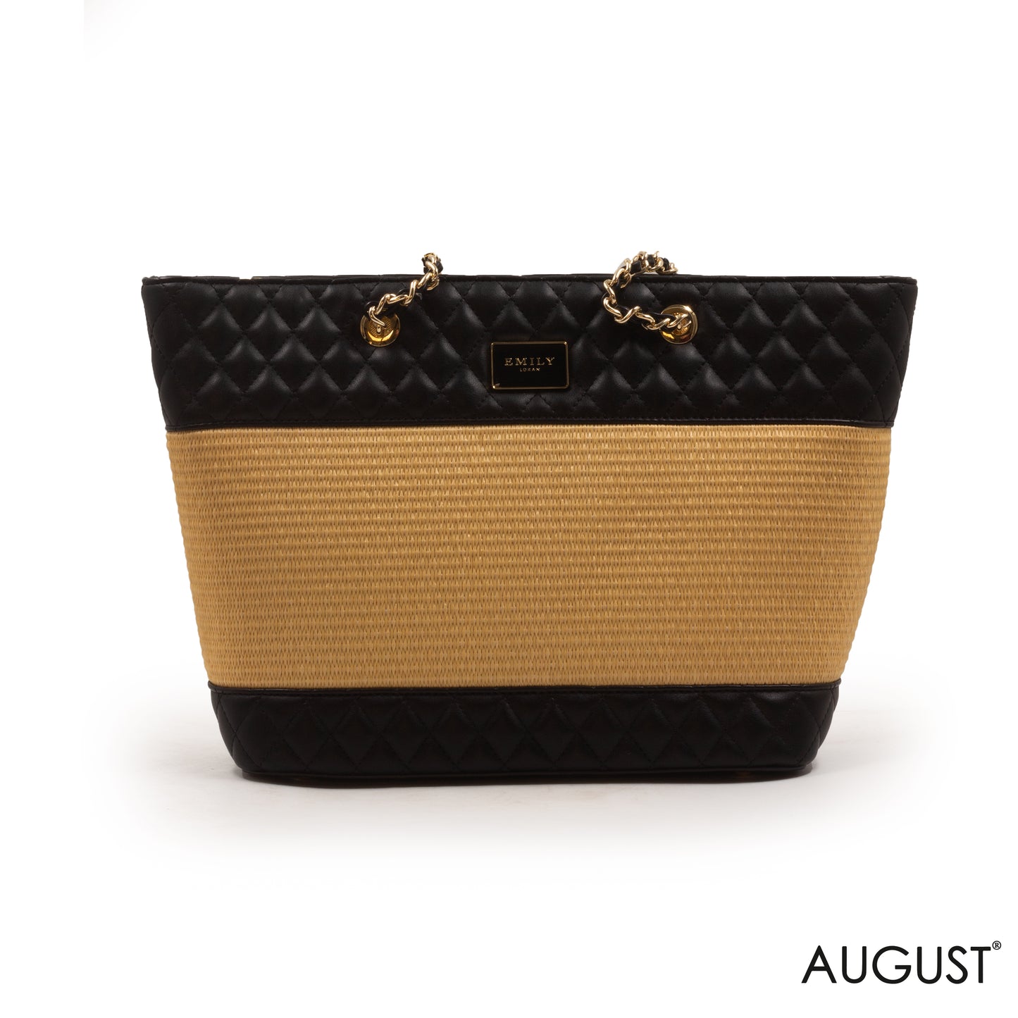FOX LEATHER ,STROW, CHAIN METALIC DETAILS TOTE-LARGE